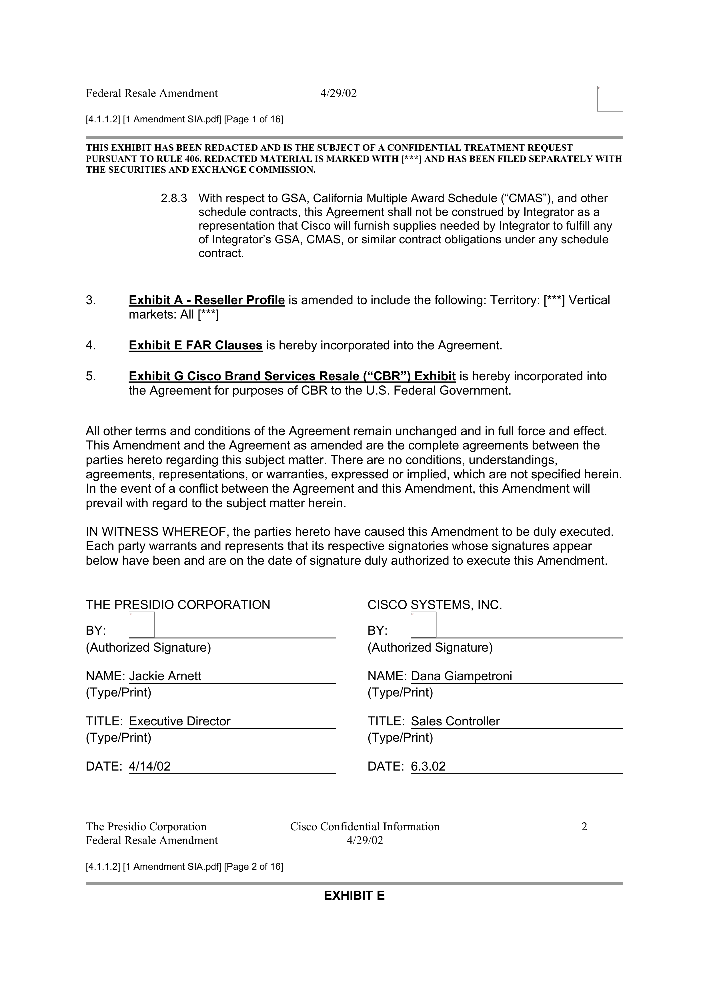 CISCO SYSTEMS INTEGRATOR AGREEMENT — page 41