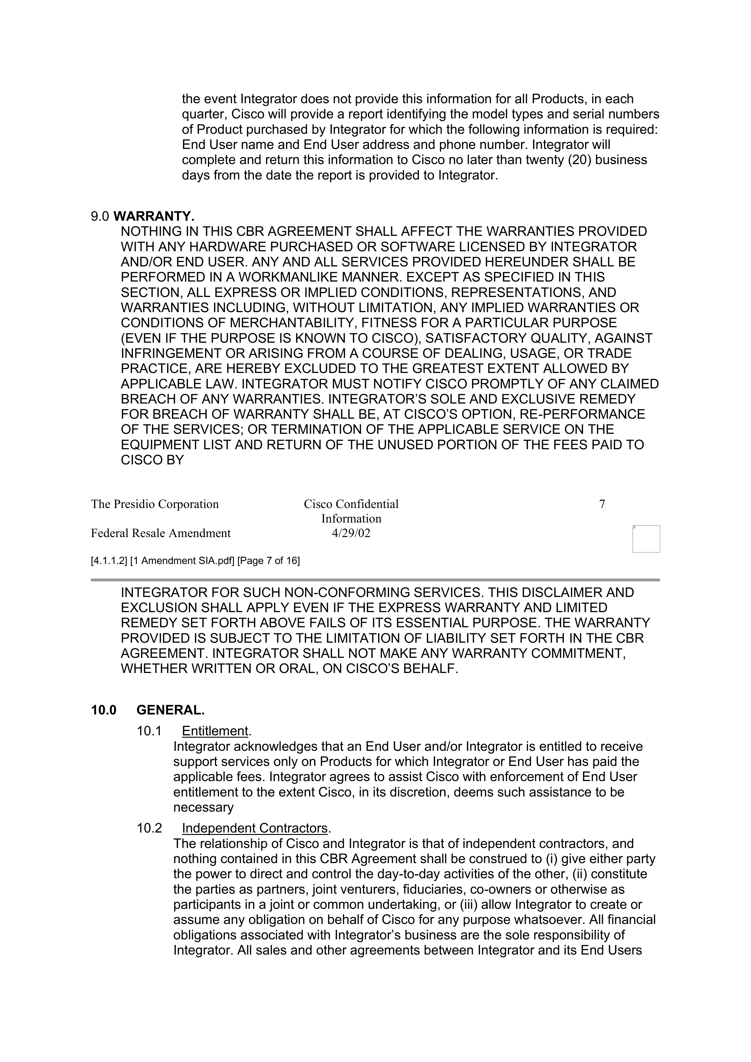 CISCO SYSTEMS INTEGRATOR AGREEMENT — page 47