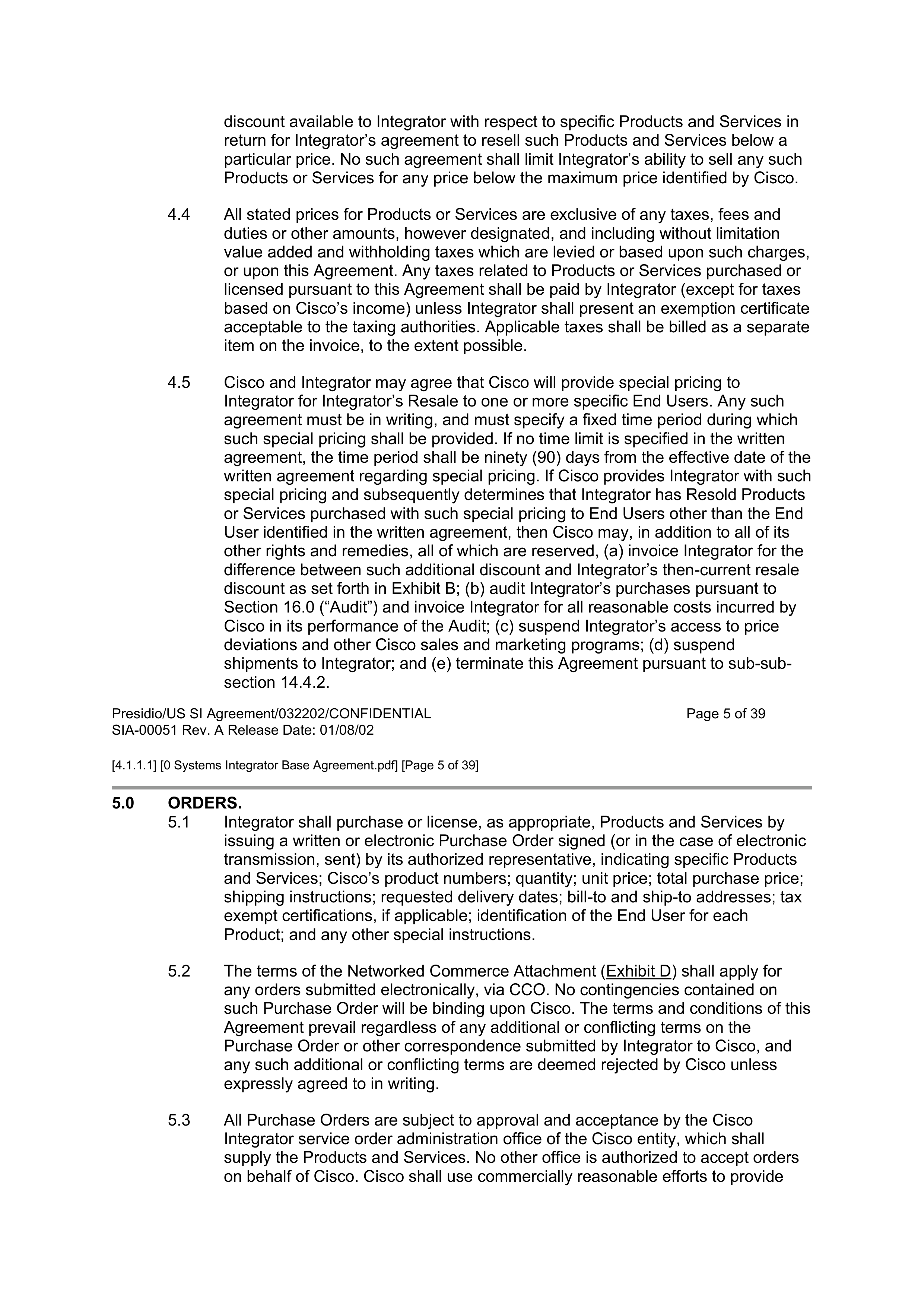 CISCO SYSTEMS INTEGRATOR AGREEMENT — page 6