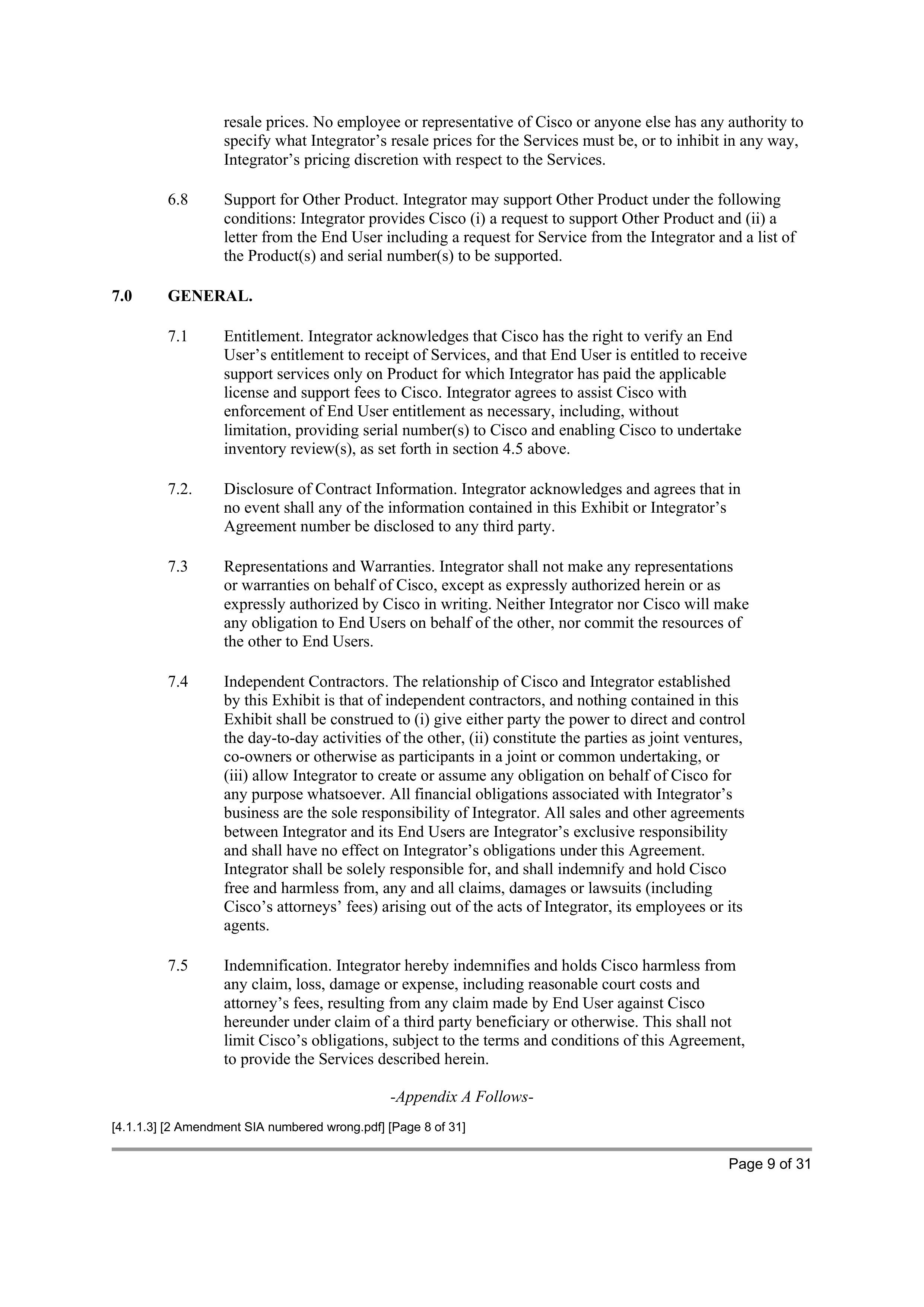 CISCO SYSTEMS INTEGRATOR AGREEMENT — page 64