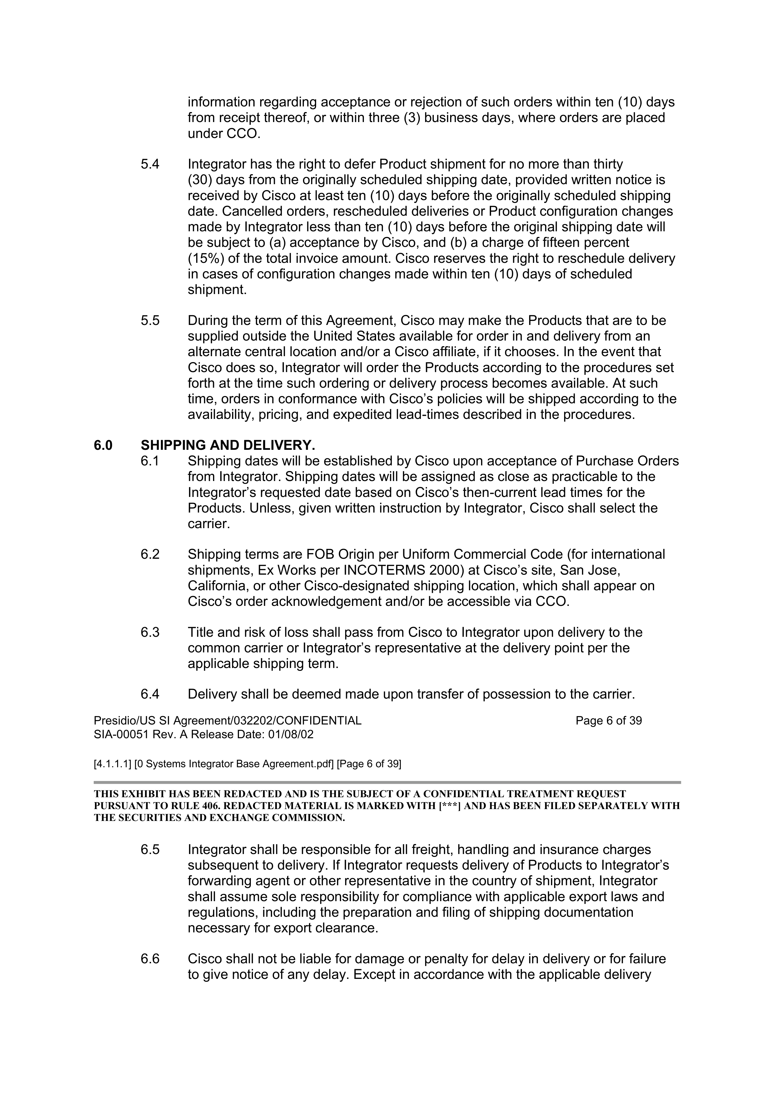 CISCO SYSTEMS INTEGRATOR AGREEMENT — page 7