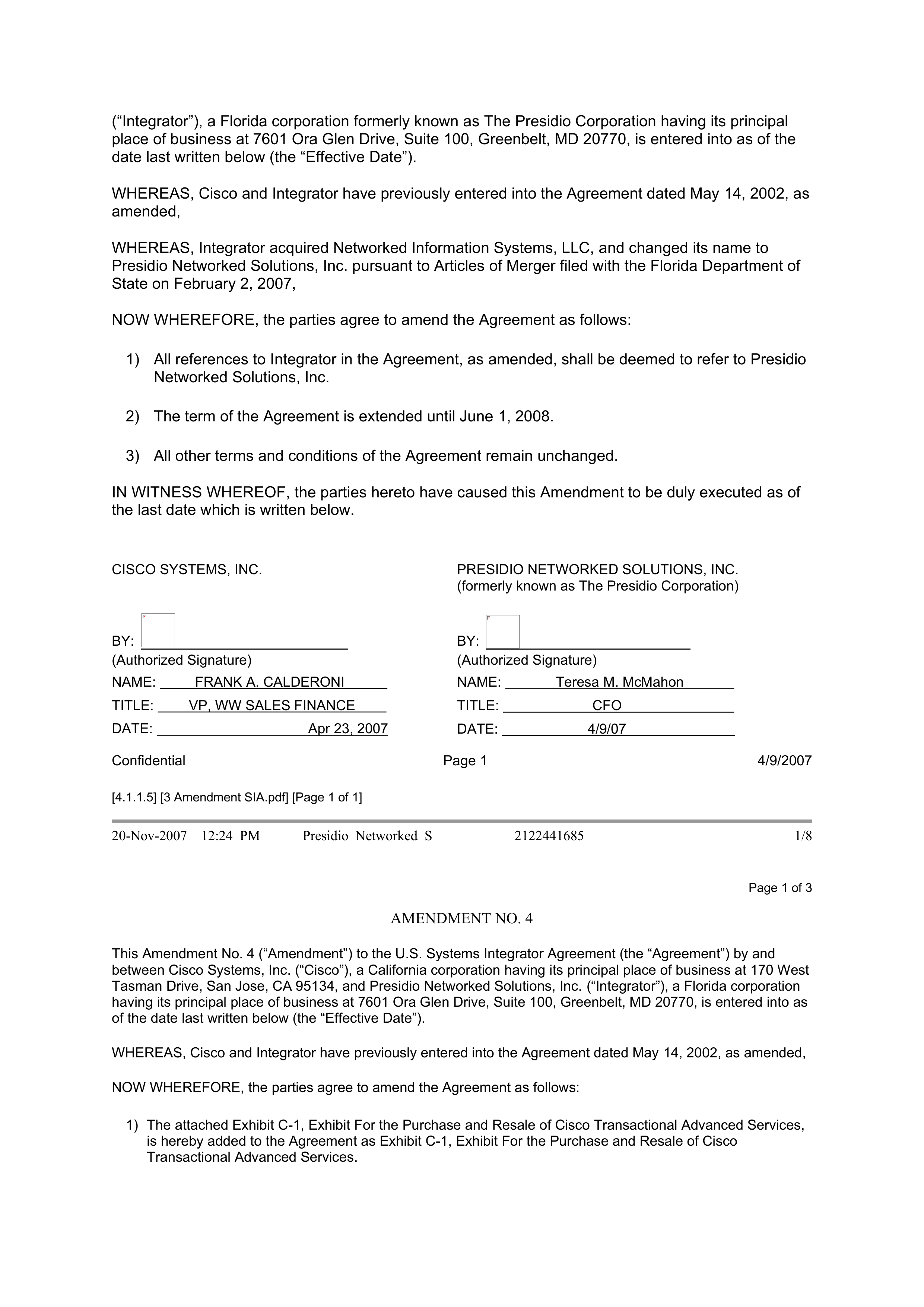 CISCO SYSTEMS INTEGRATOR AGREEMENT — page 85