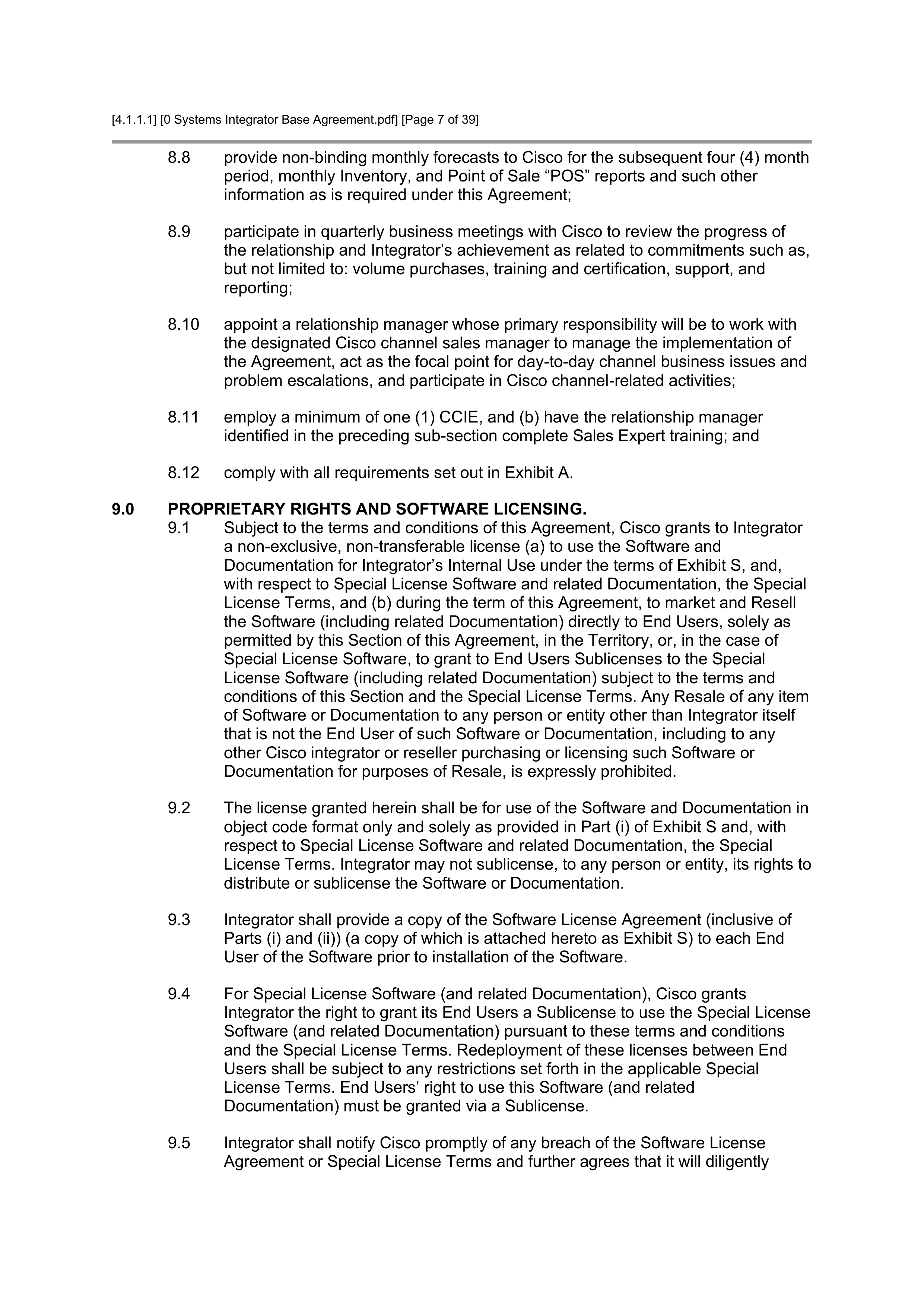 CISCO SYSTEMS INTEGRATOR AGREEMENT — page 9