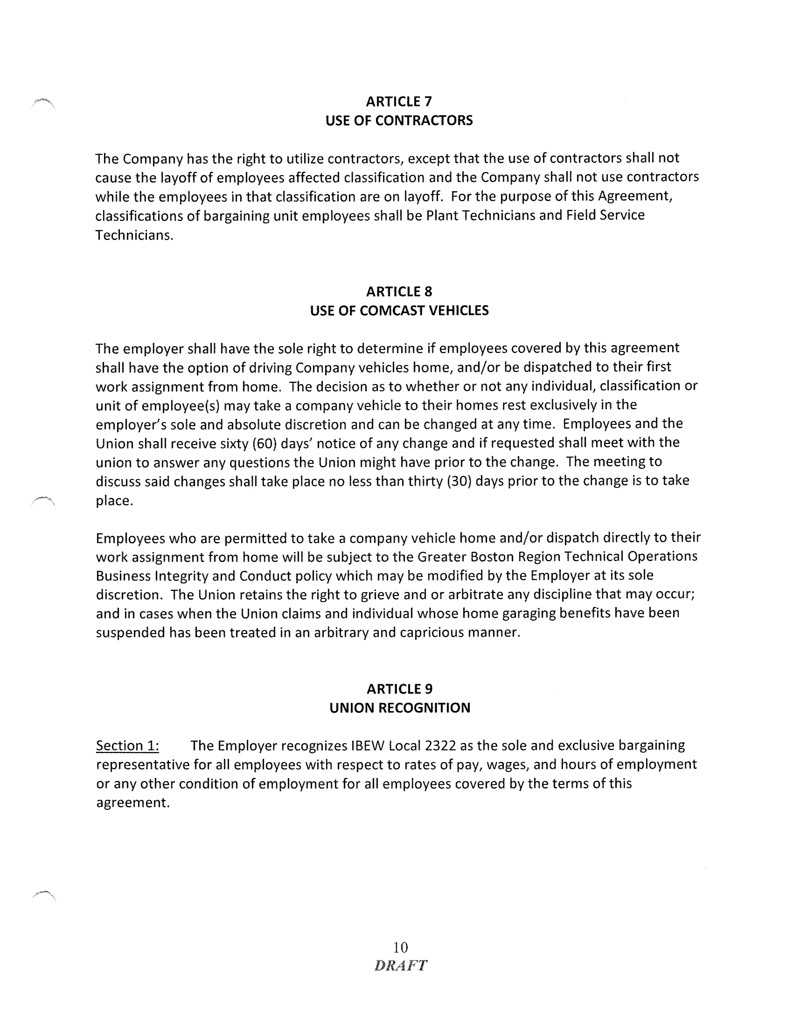 COMCAST COLLECTIVE BARGAINING AGREEMENT — page 10