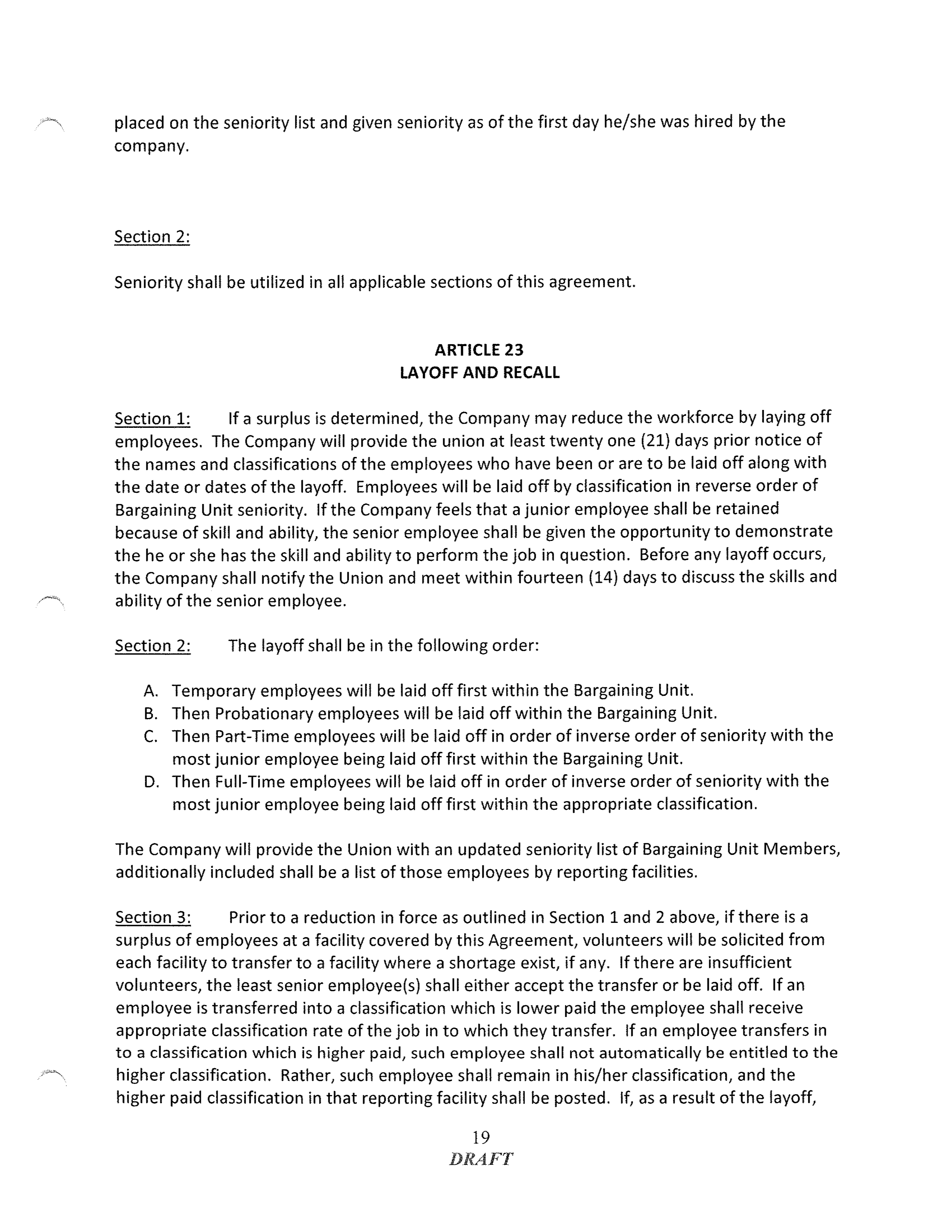 COMCAST COLLECTIVE BARGAINING AGREEMENT — page 19
