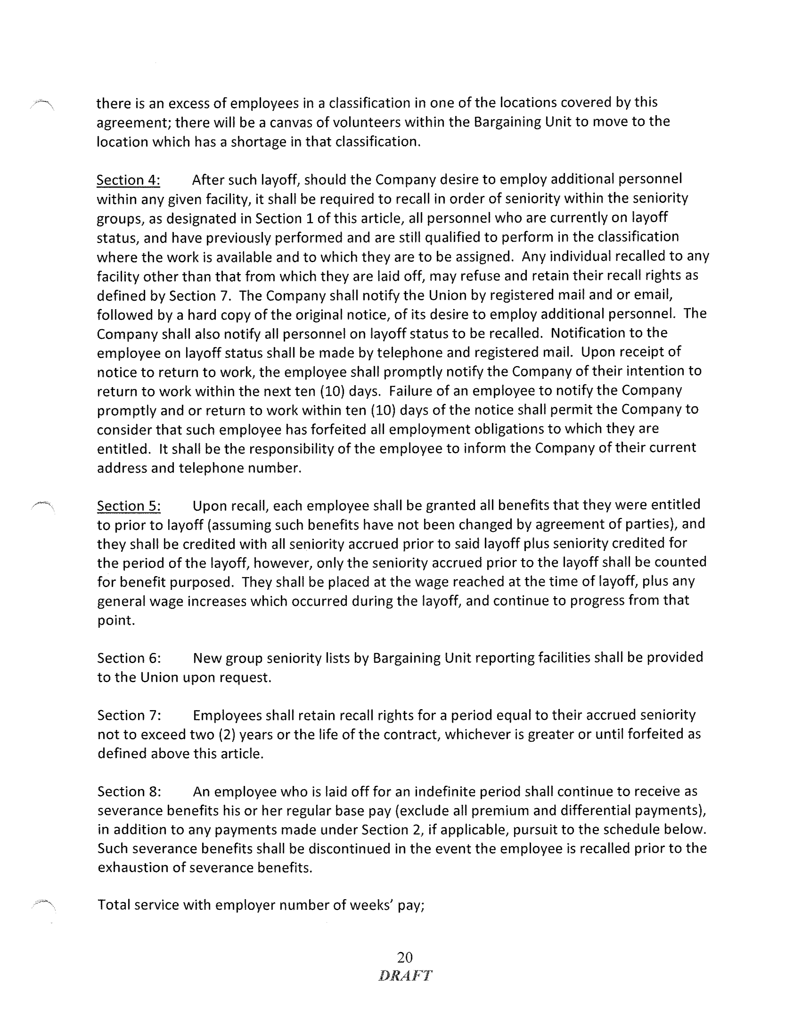 COMCAST COLLECTIVE BARGAINING AGREEMENT — page 20