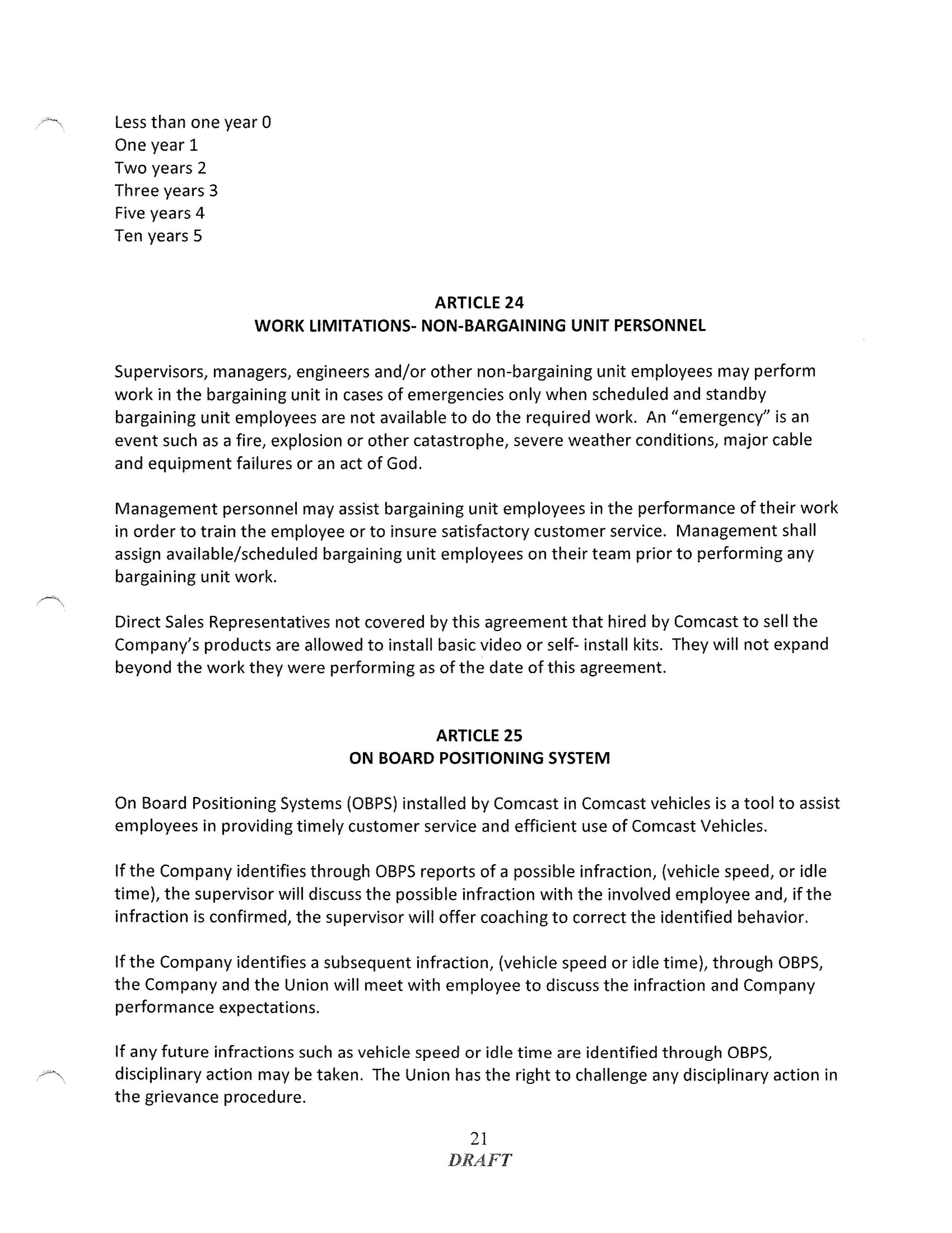 COMCAST COLLECTIVE BARGAINING AGREEMENT — page 21