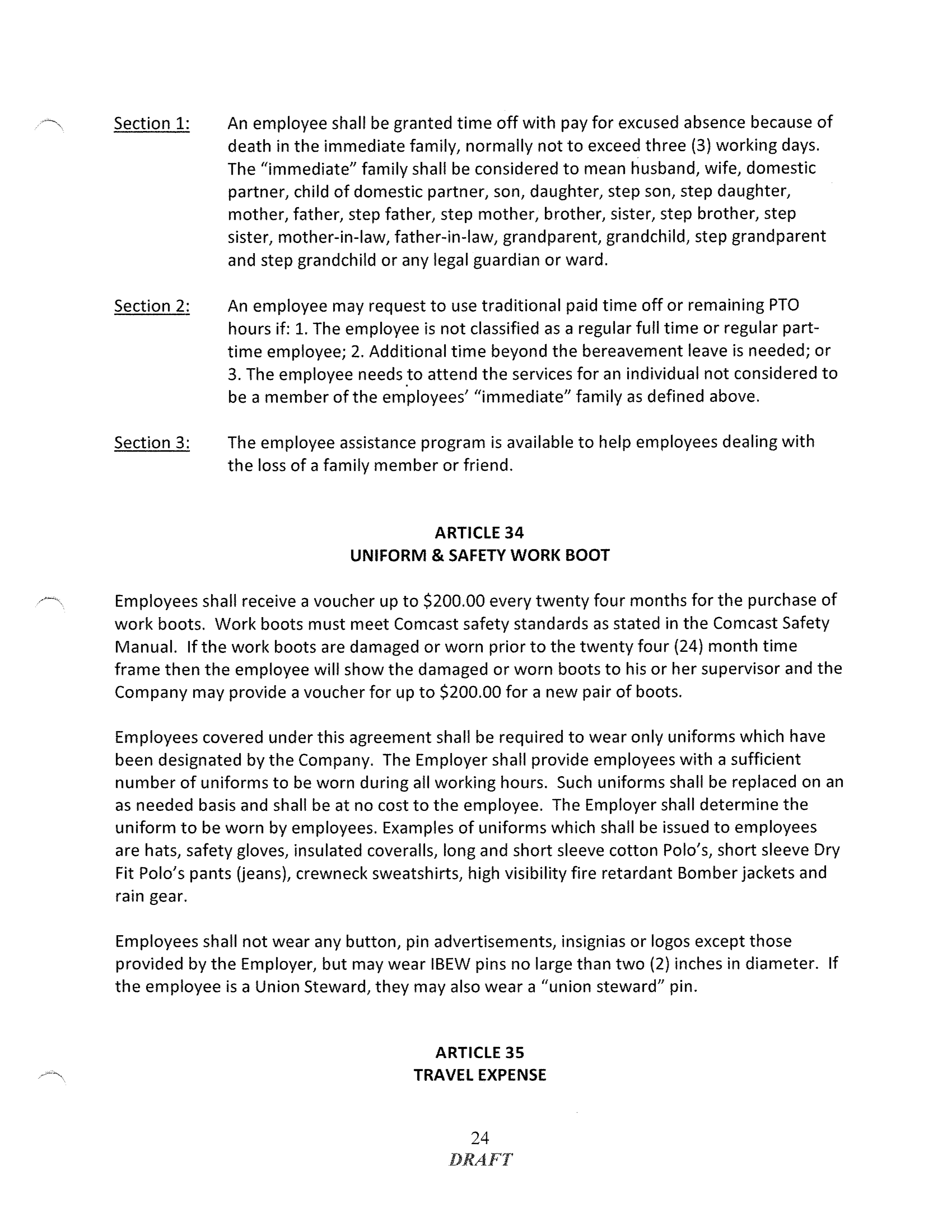 COMCAST COLLECTIVE BARGAINING AGREEMENT — page 24