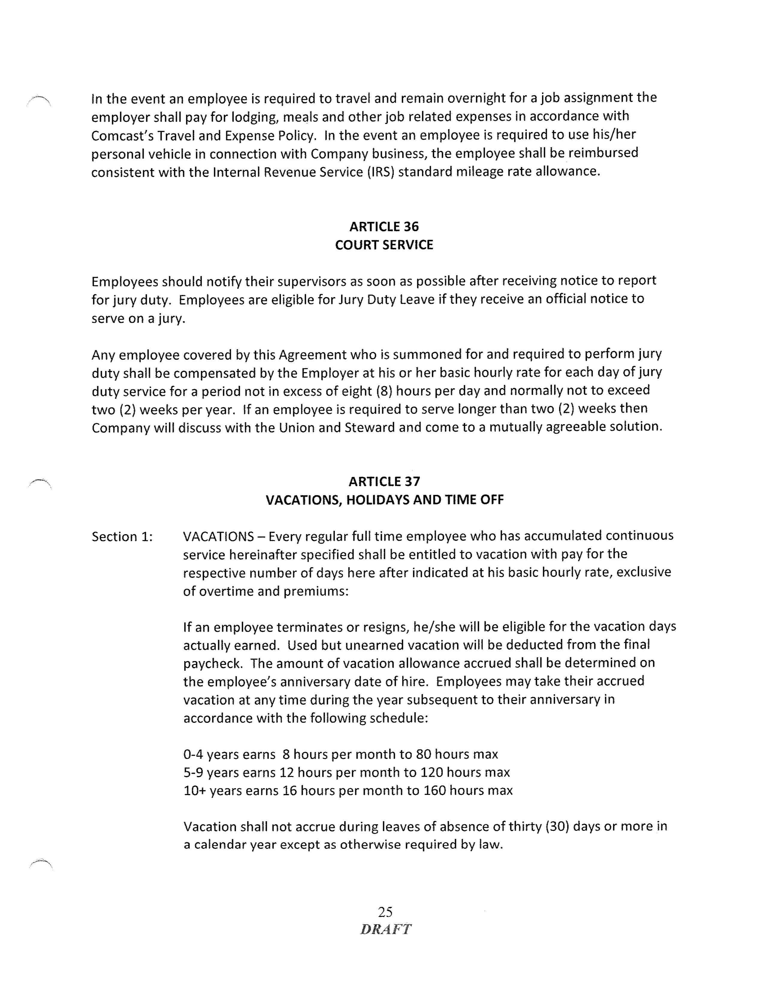 COMCAST COLLECTIVE BARGAINING AGREEMENT — page 25