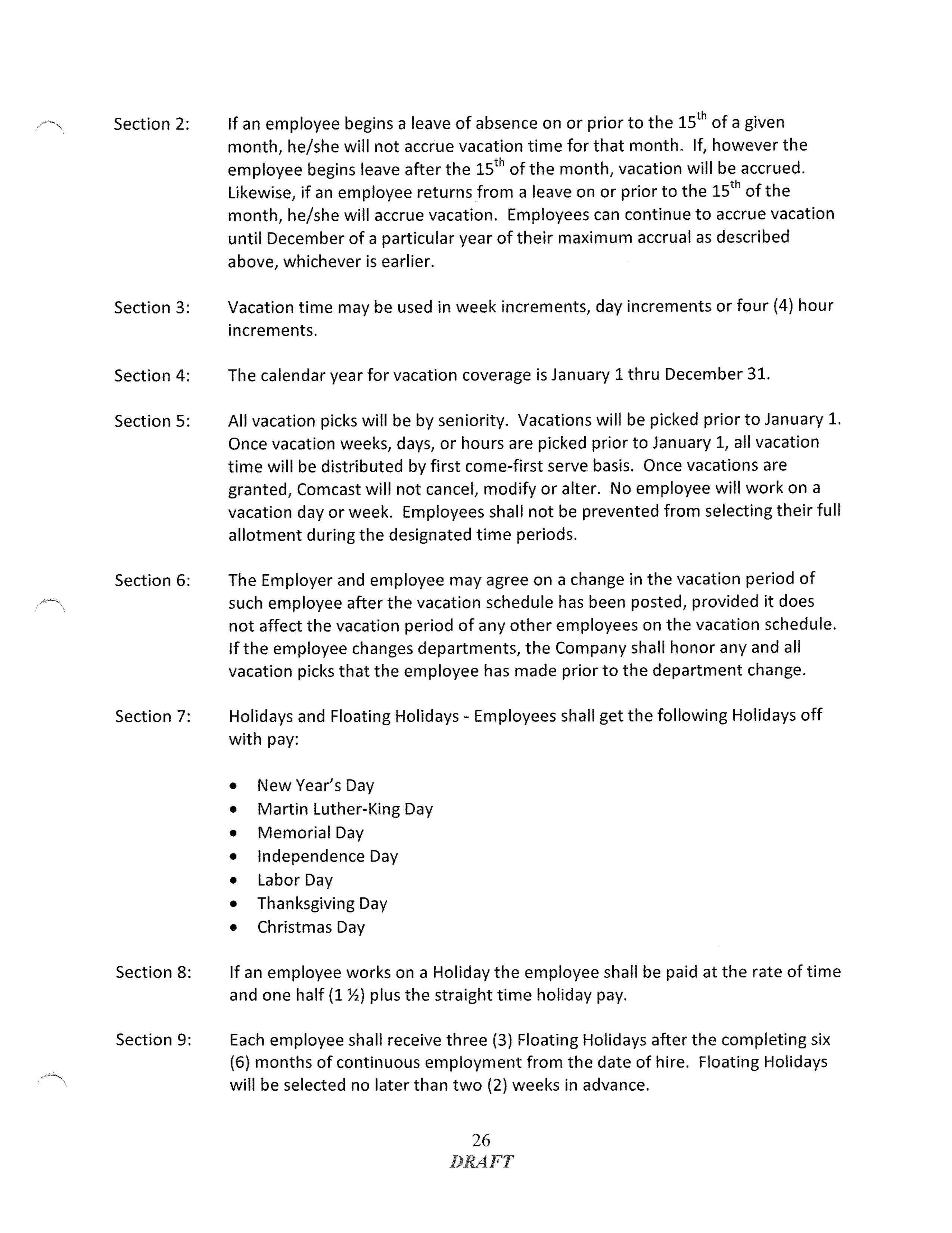 COMCAST COLLECTIVE BARGAINING AGREEMENT — page 26