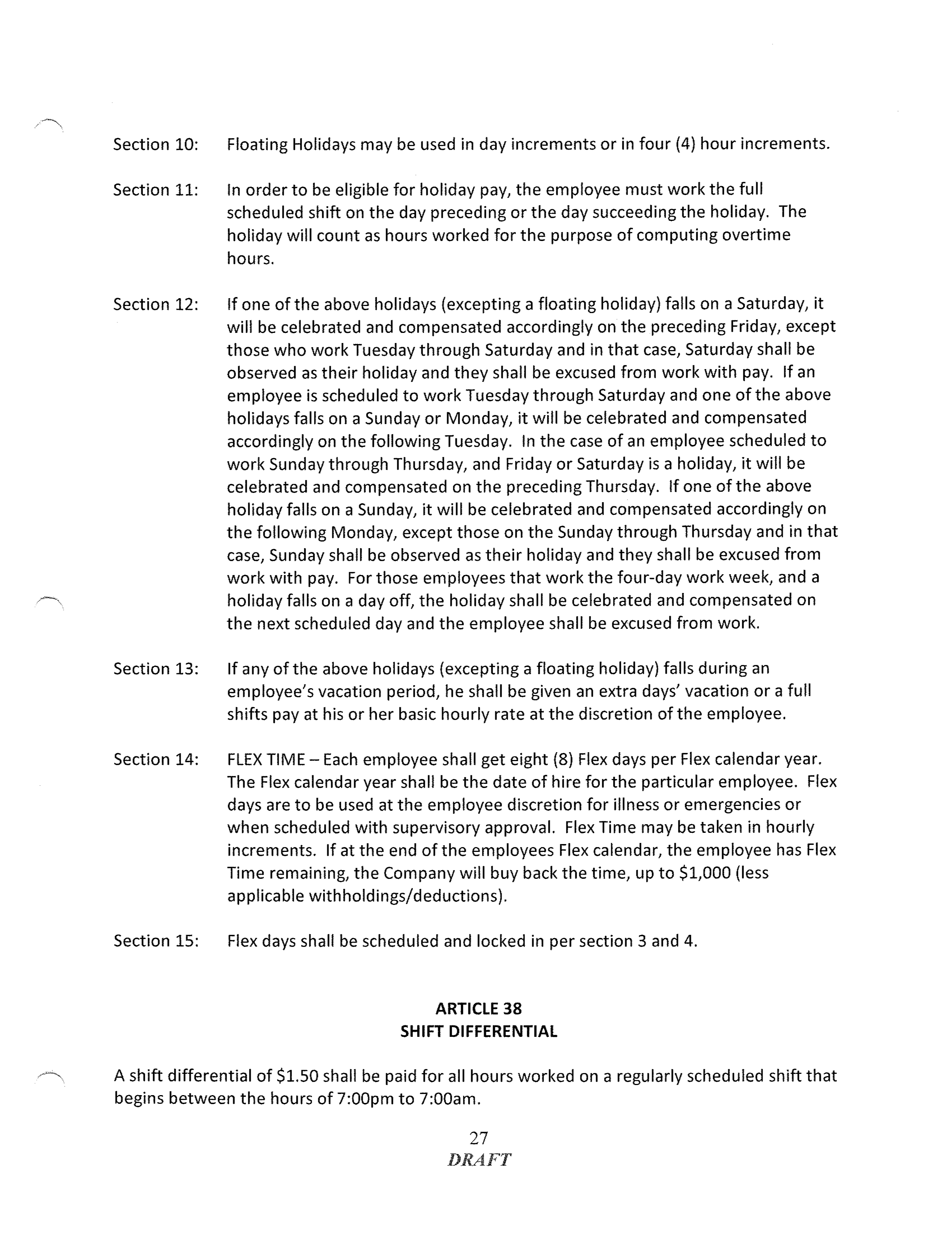COMCAST COLLECTIVE BARGAINING AGREEMENT — page 27