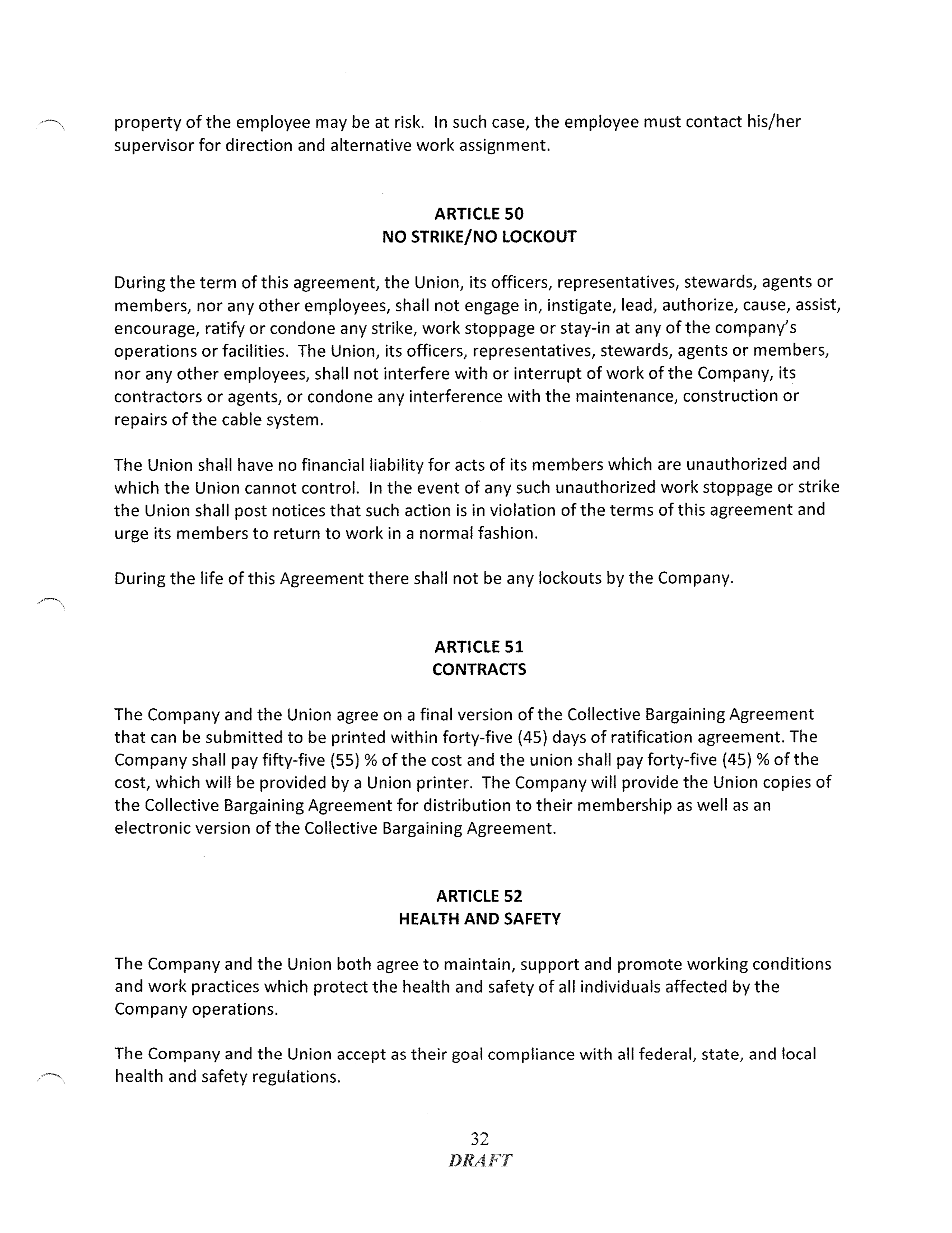 COMCAST COLLECTIVE BARGAINING AGREEMENT — page 32