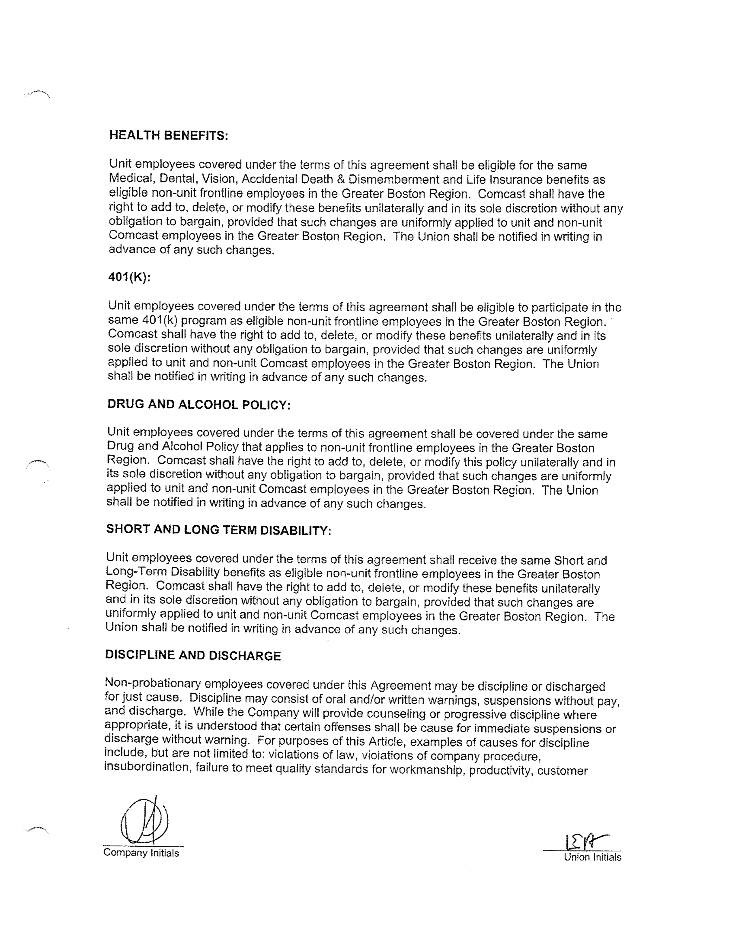 COMCAST COLLECTIVE BARGAINING AGREEMENT — page 36
