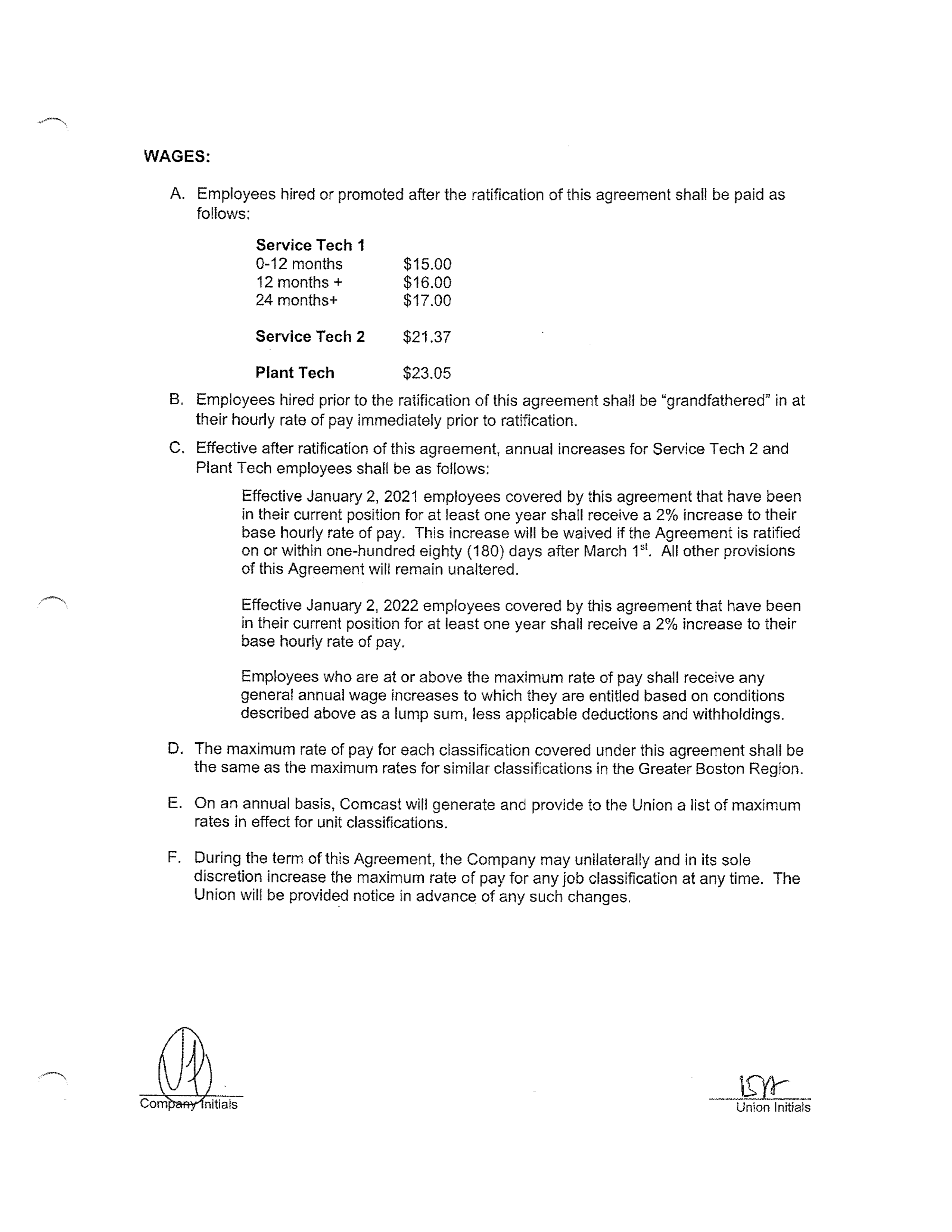 COMCAST COLLECTIVE BARGAINING AGREEMENT — page 38