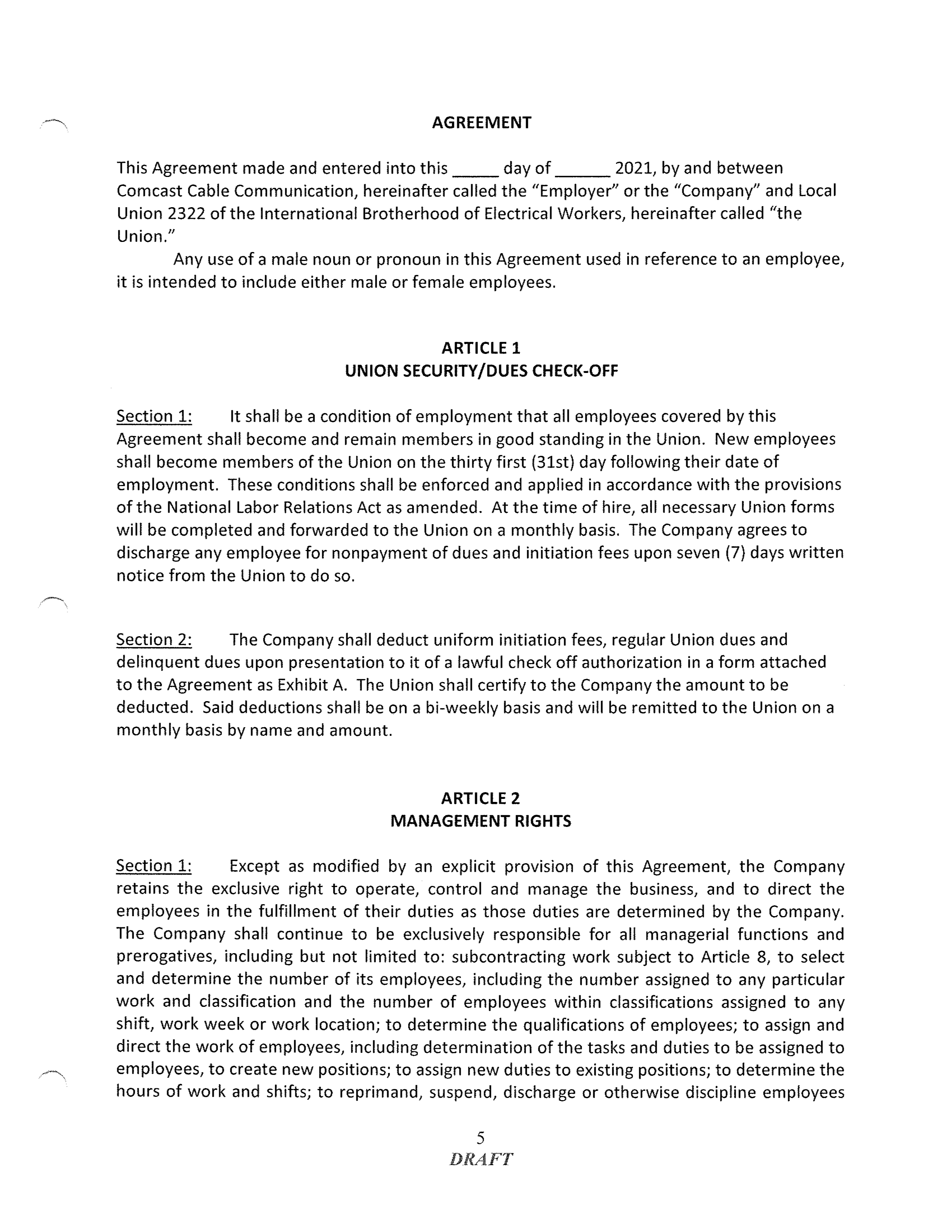 COMCAST COLLECTIVE BARGAINING AGREEMENT — page 5