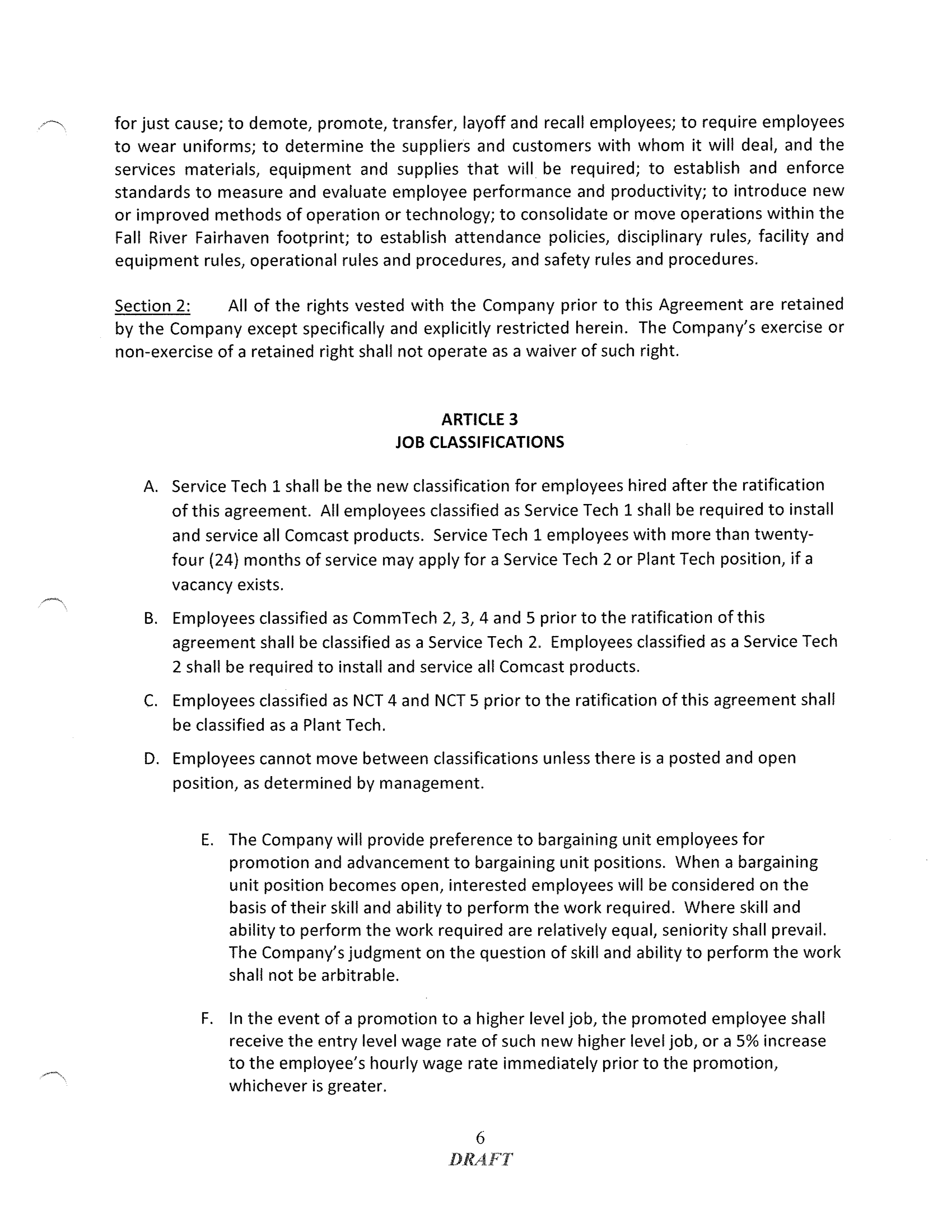 COMCAST COLLECTIVE BARGAINING AGREEMENT — page 6