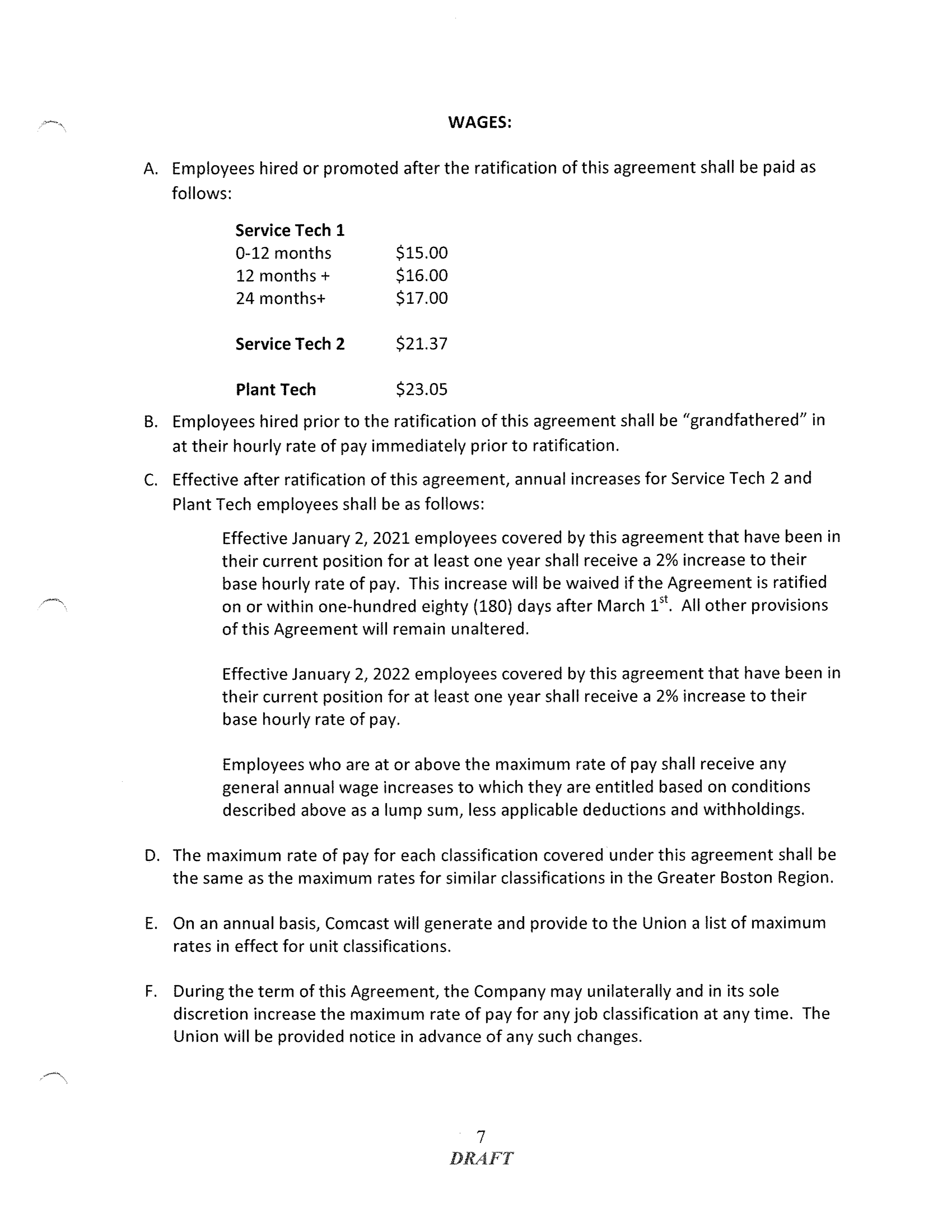 COMCAST COLLECTIVE BARGAINING AGREEMENT — page 7