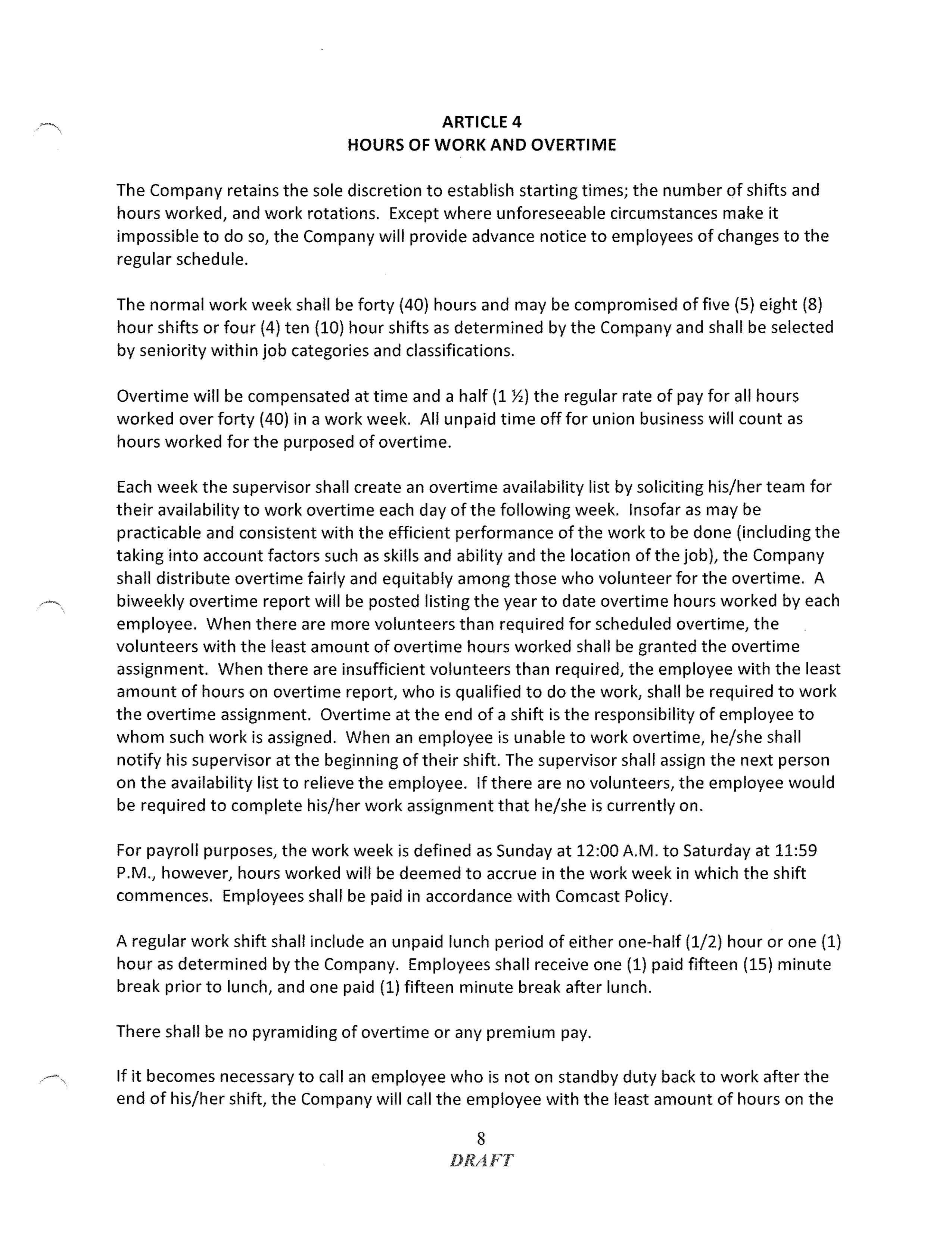 COMCAST COLLECTIVE BARGAINING AGREEMENT — page 8