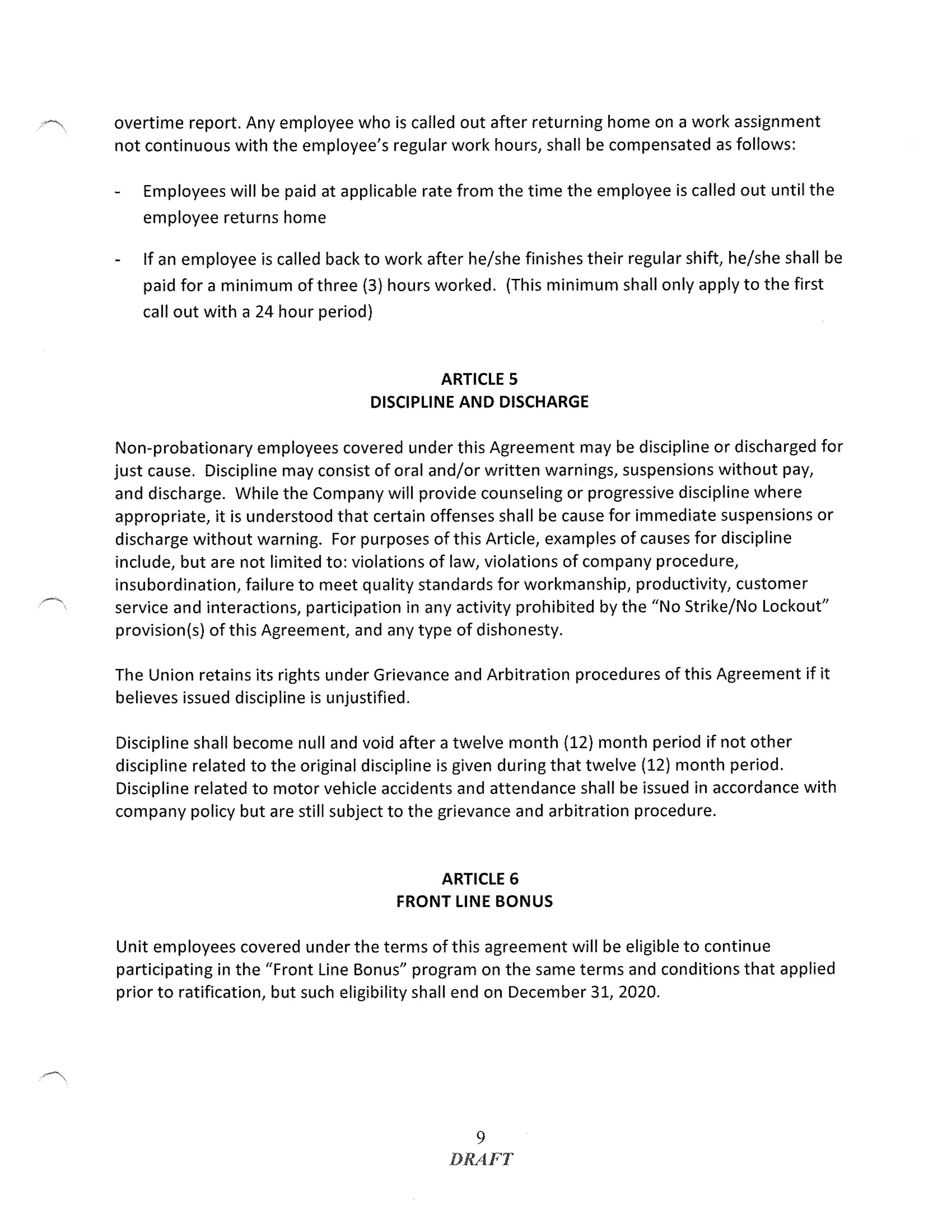 COMCAST COLLECTIVE BARGAINING AGREEMENT — page 9