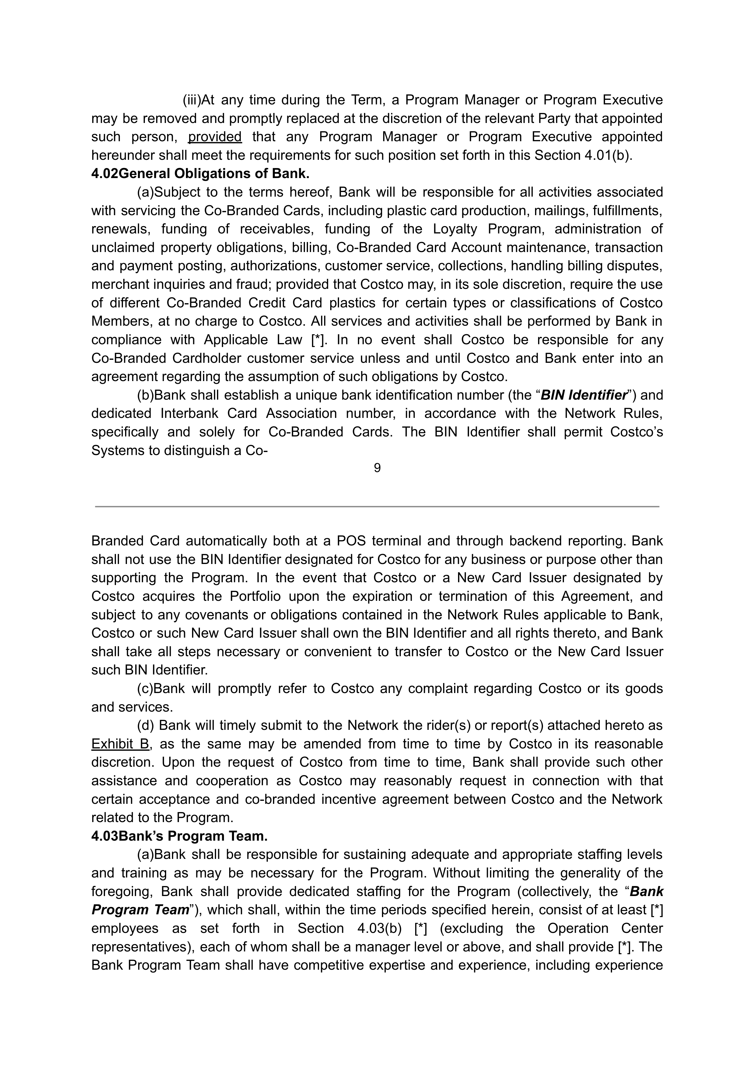 COSTCO CO-BRANDED PROGRAM AGREEMENT — page 10