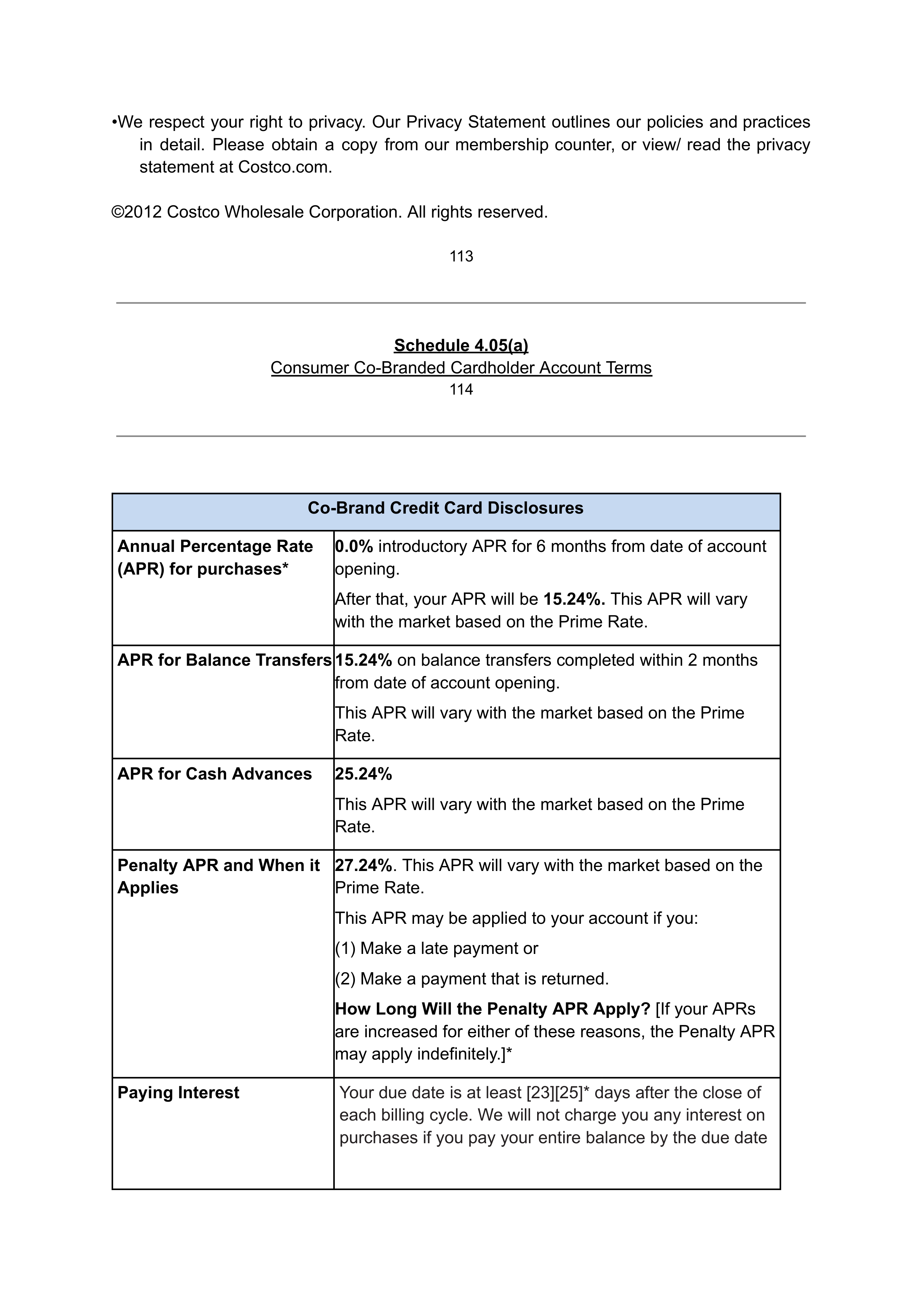 COSTCO CO-BRANDED PROGRAM AGREEMENT — page 102