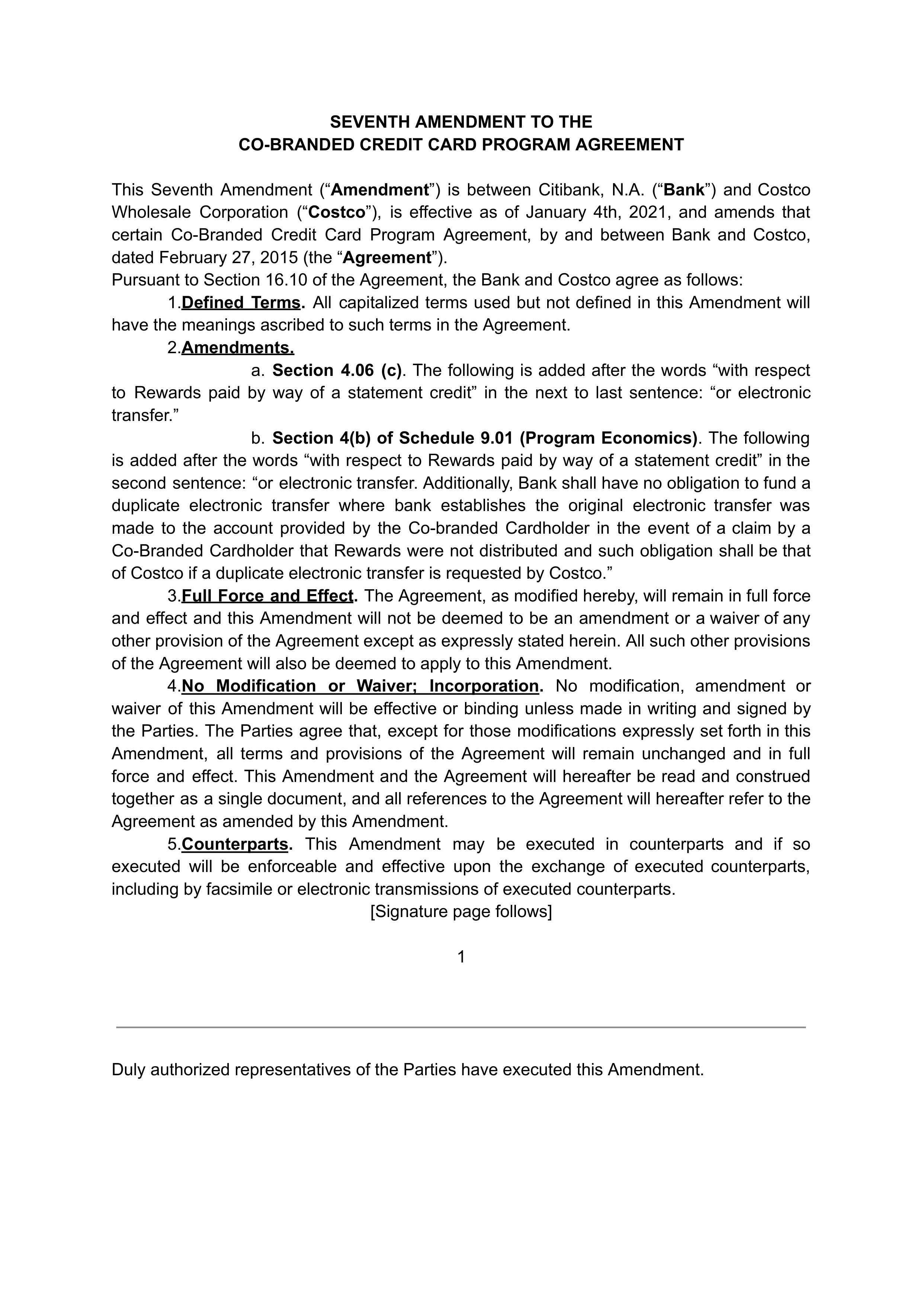 COSTCO CO-BRANDED PROGRAM AGREEMENT — page 134