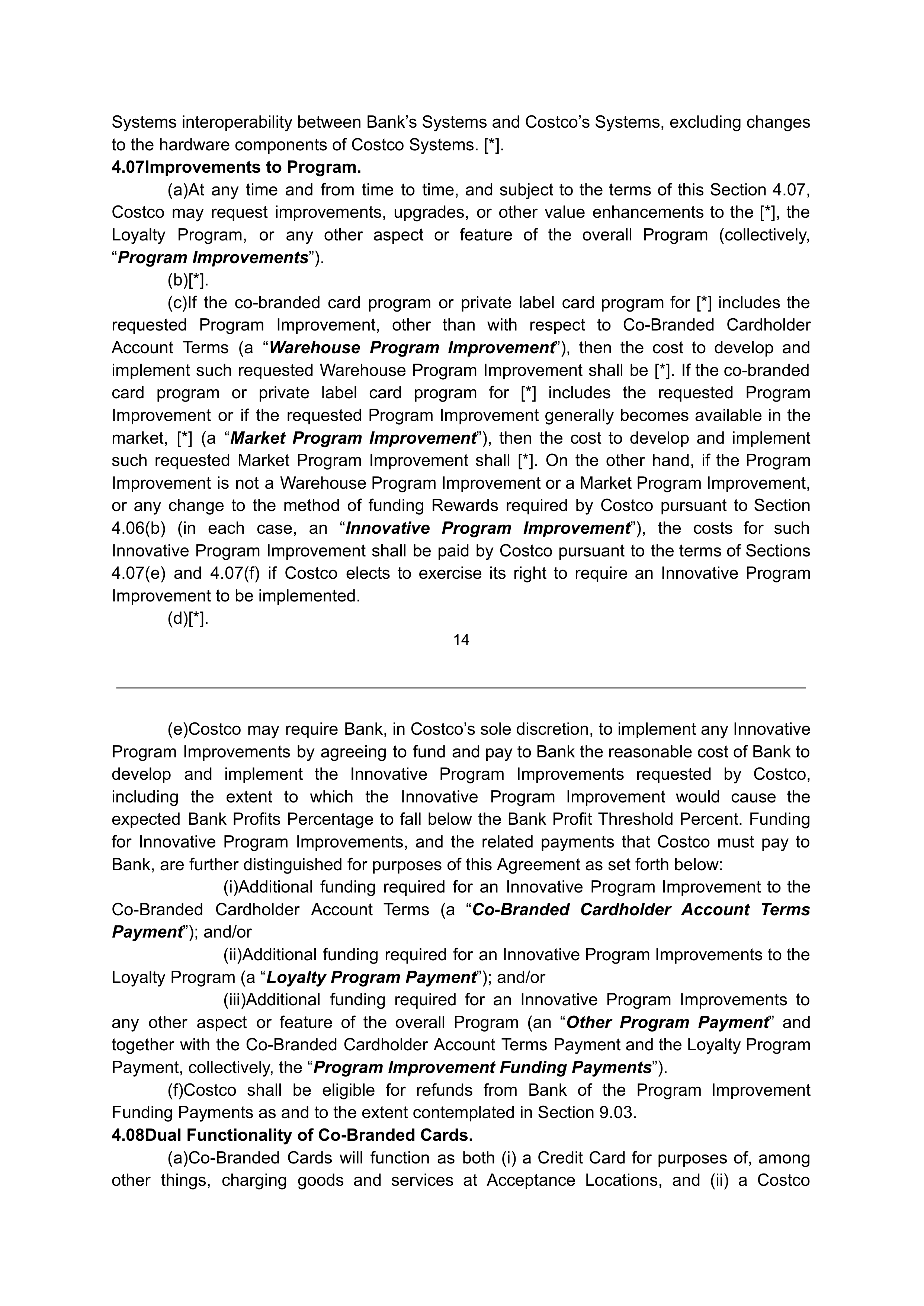 COSTCO CO-BRANDED PROGRAM AGREEMENT — page 15