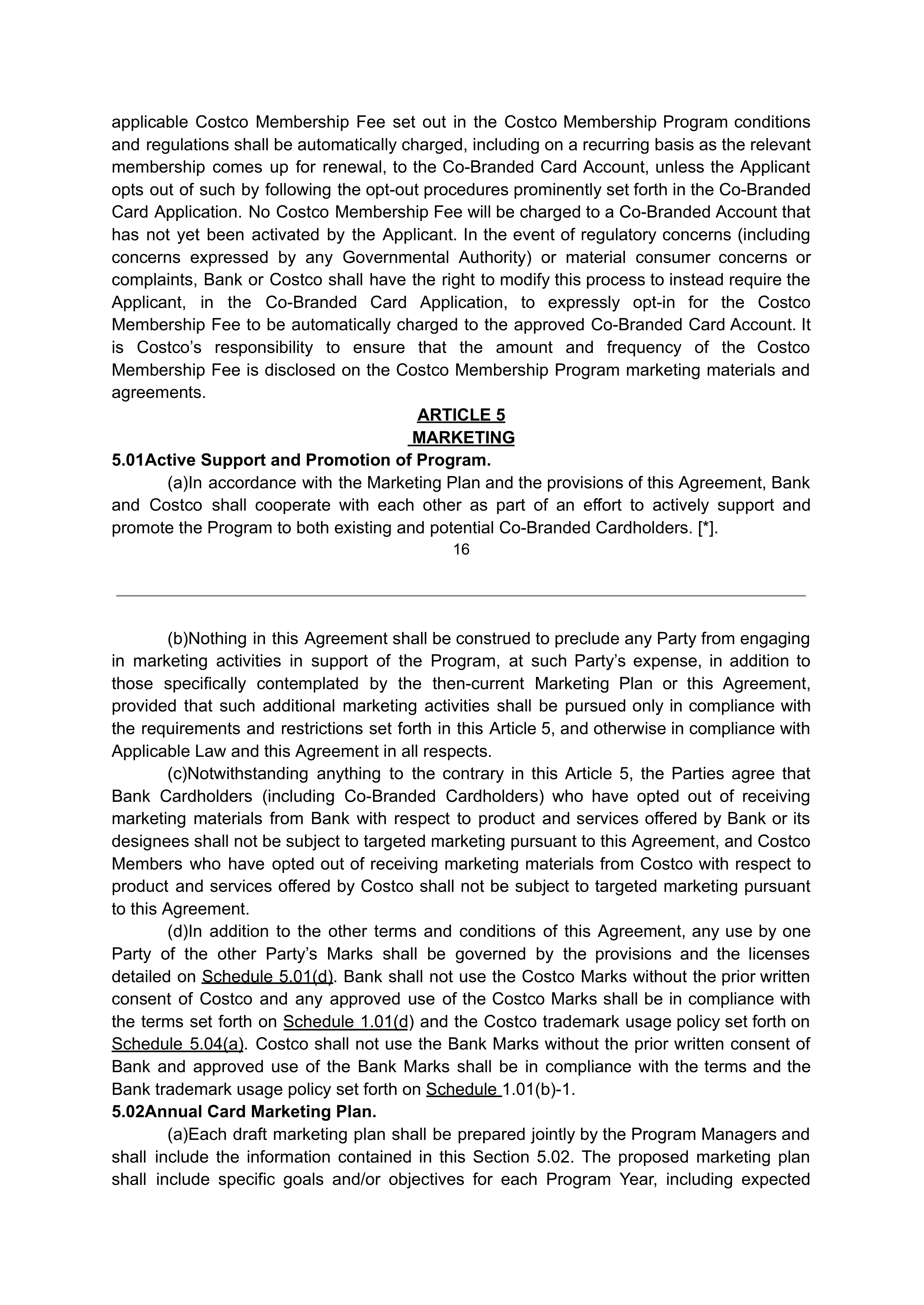 COSTCO CO-BRANDED PROGRAM AGREEMENT — page 17