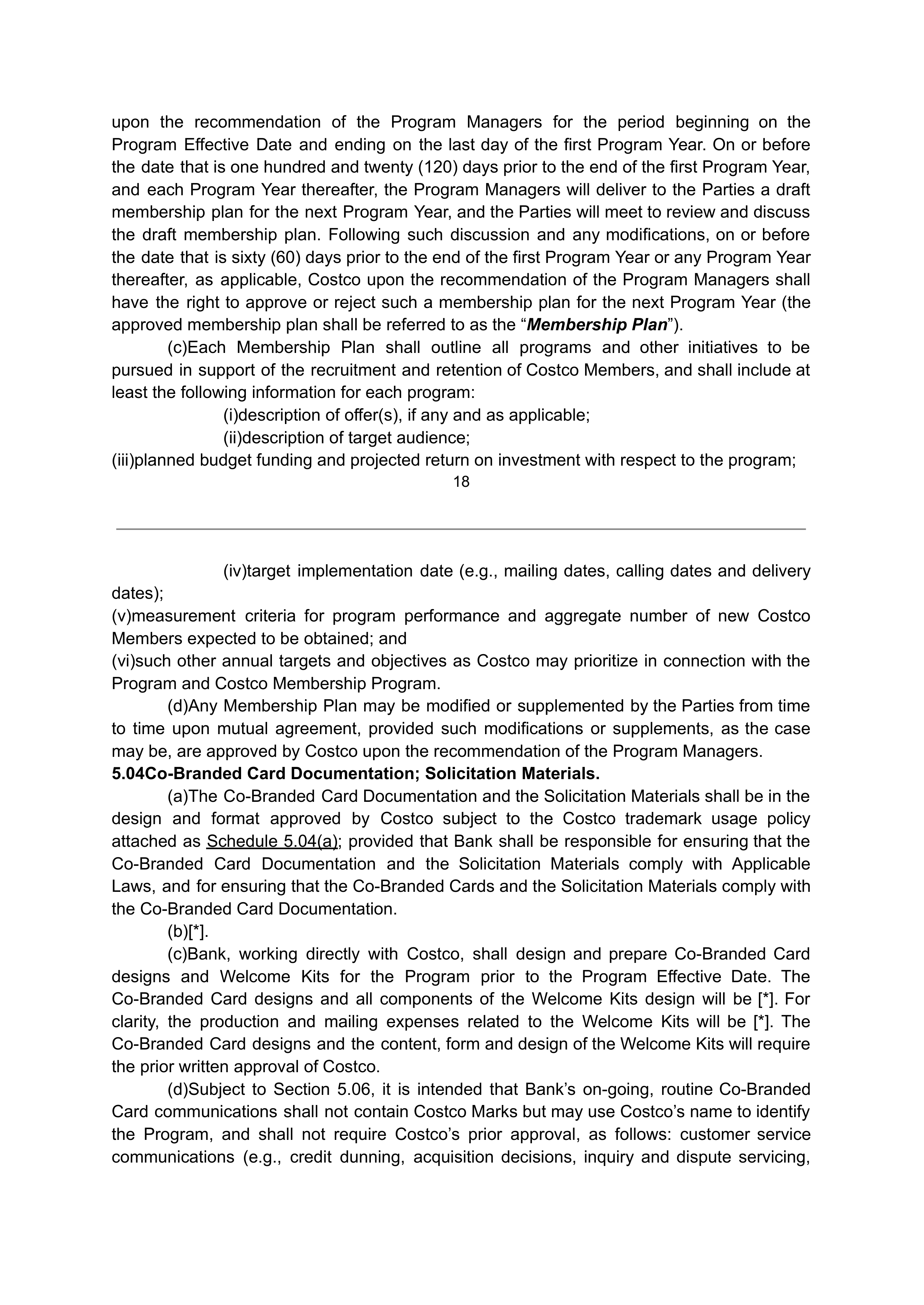 COSTCO CO-BRANDED PROGRAM AGREEMENT — page 19