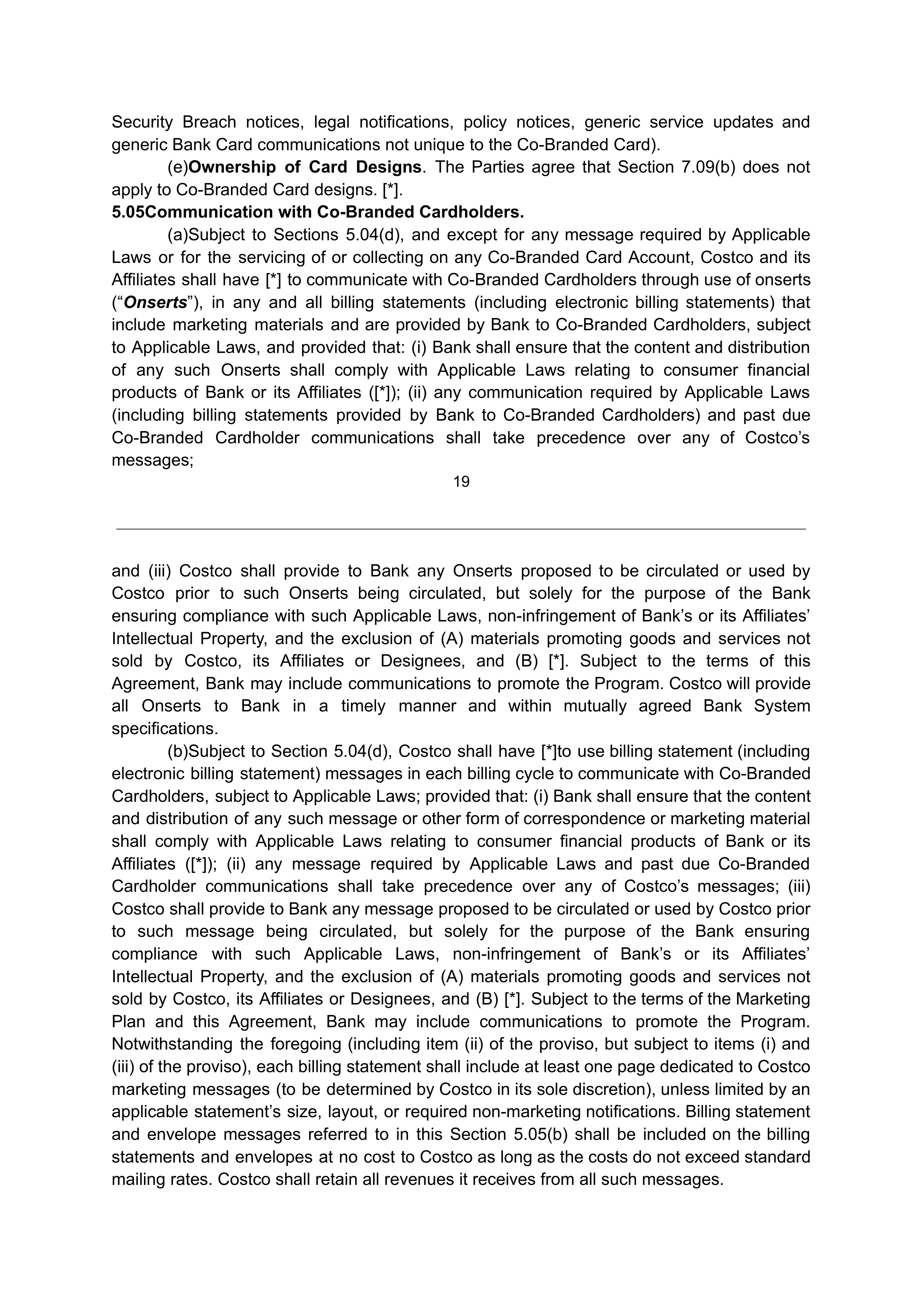 COSTCO CO-BRANDED PROGRAM AGREEMENT — page 20