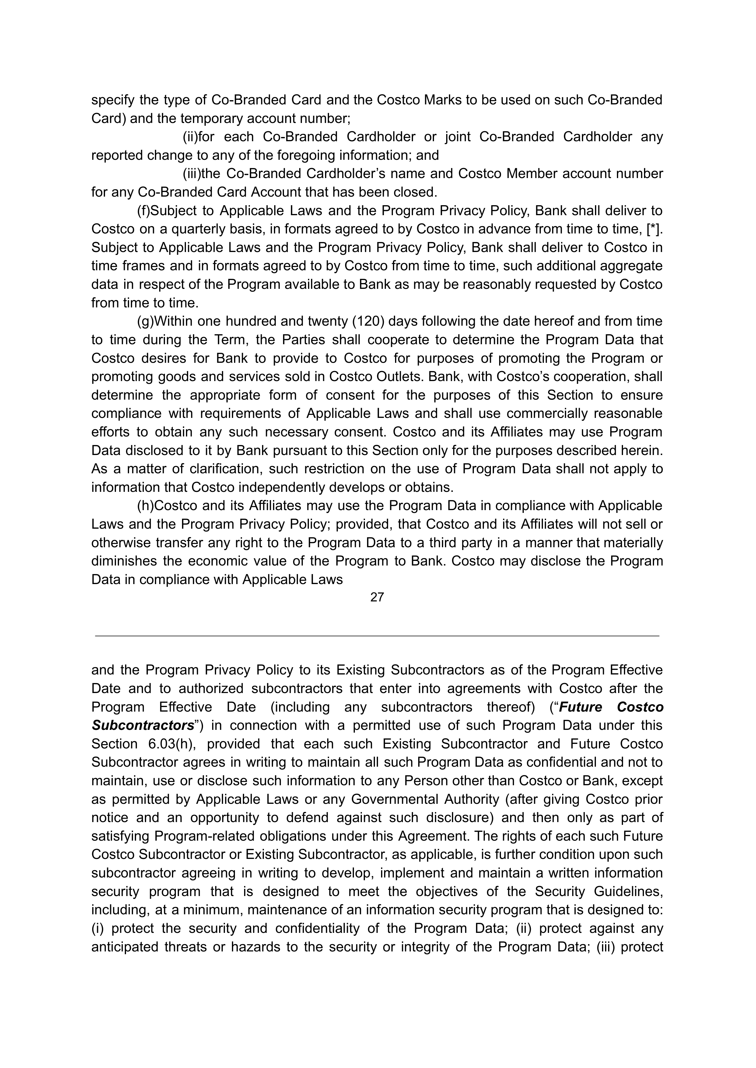 COSTCO CO-BRANDED PROGRAM AGREEMENT — page 28