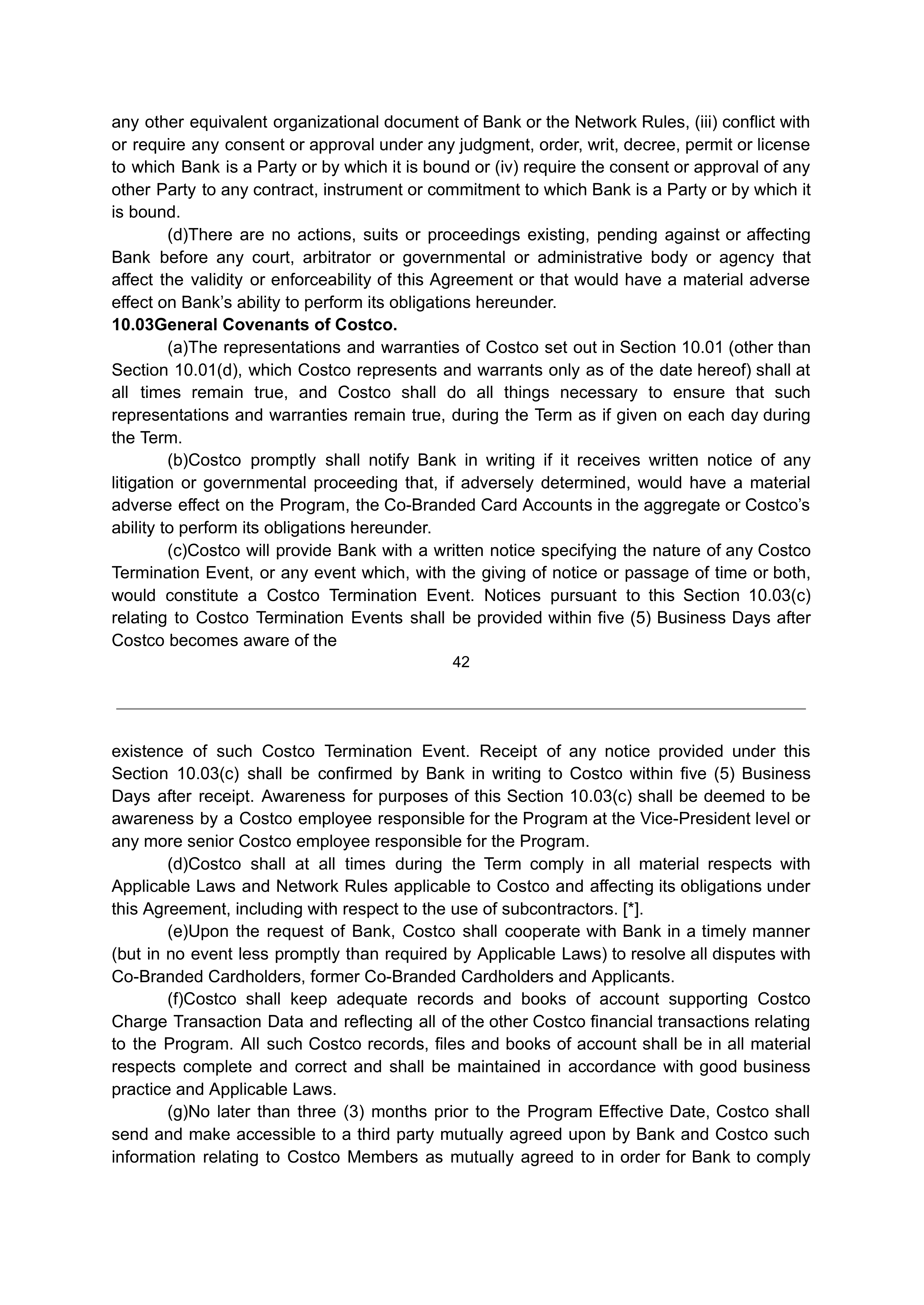 COSTCO CO-BRANDED PROGRAM AGREEMENT — page 43