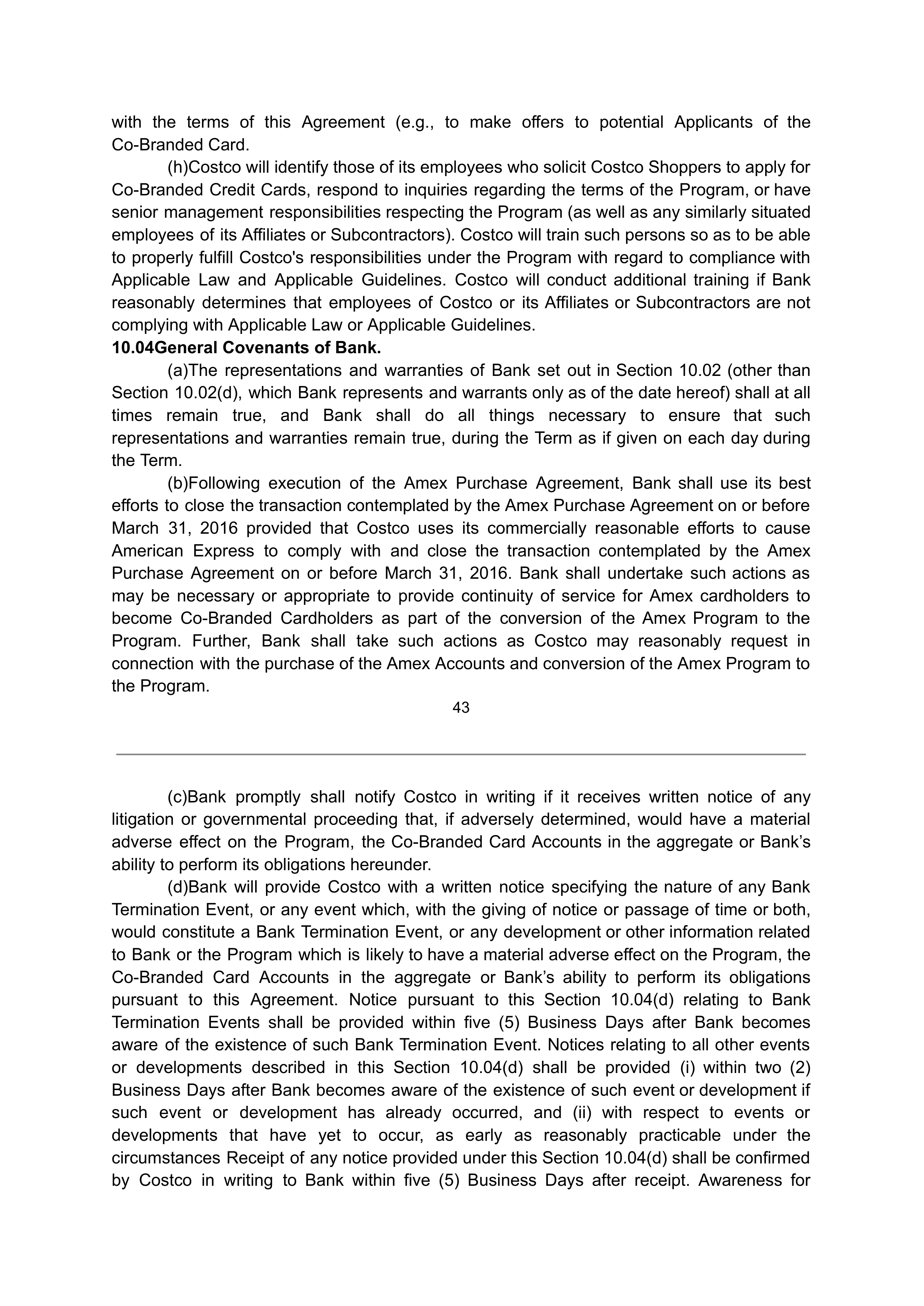 COSTCO CO-BRANDED PROGRAM AGREEMENT — page 44