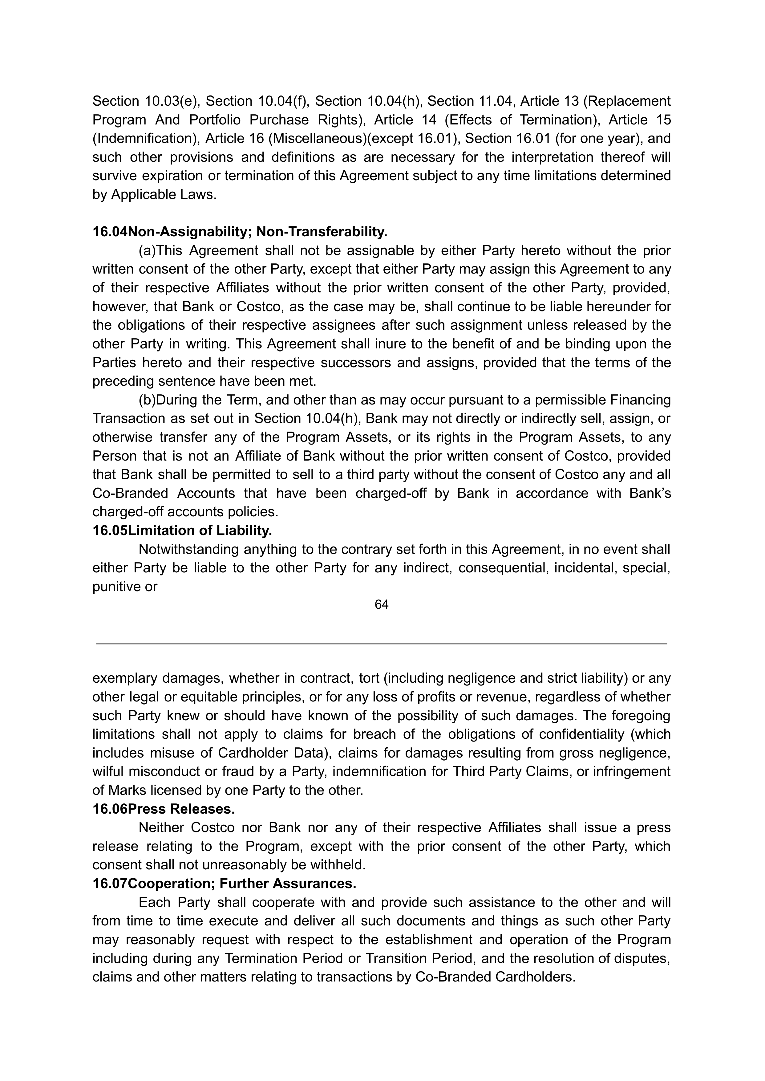 COSTCO CO-BRANDED PROGRAM AGREEMENT — page 65