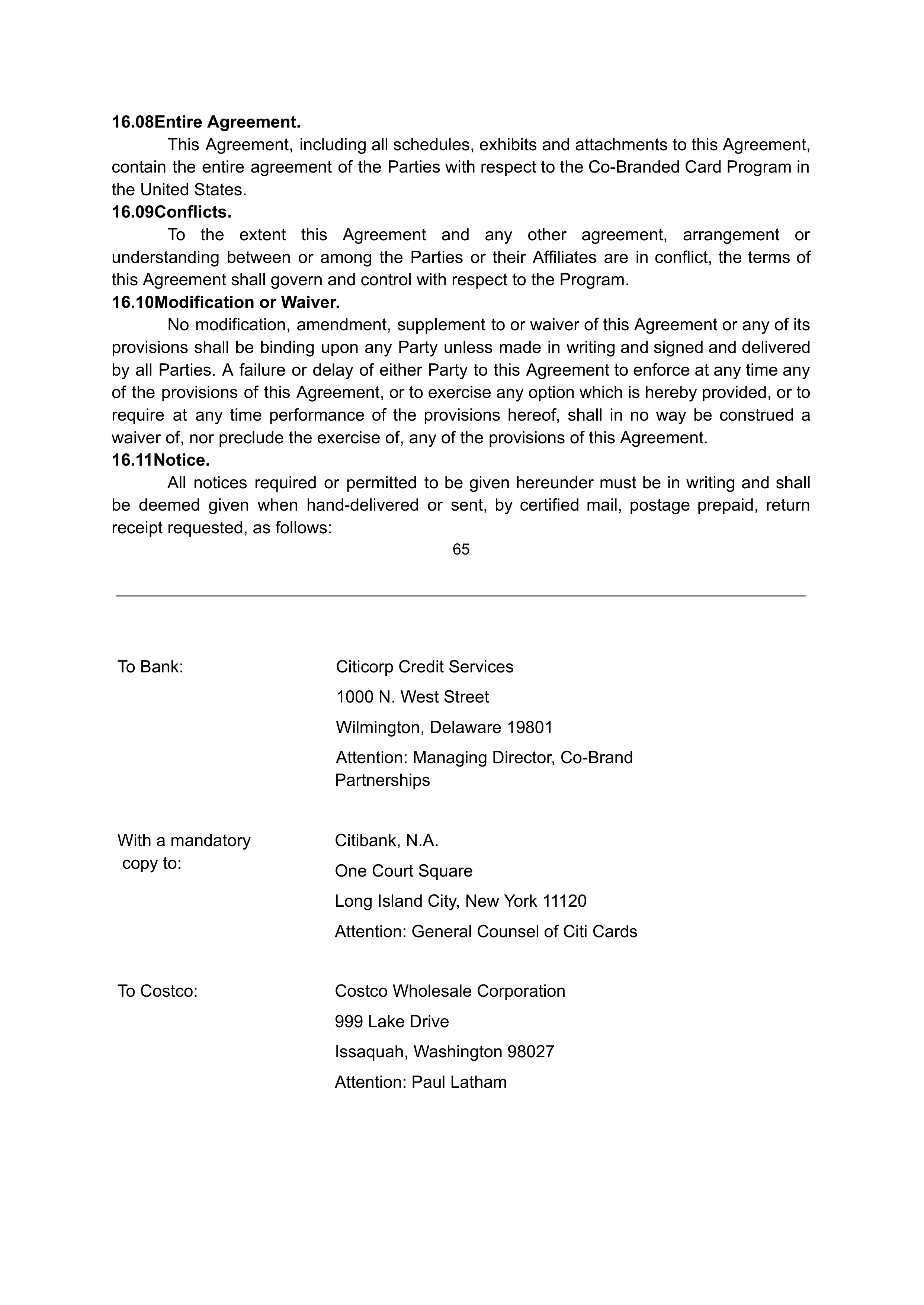 COSTCO CO-BRANDED PROGRAM AGREEMENT — page 66