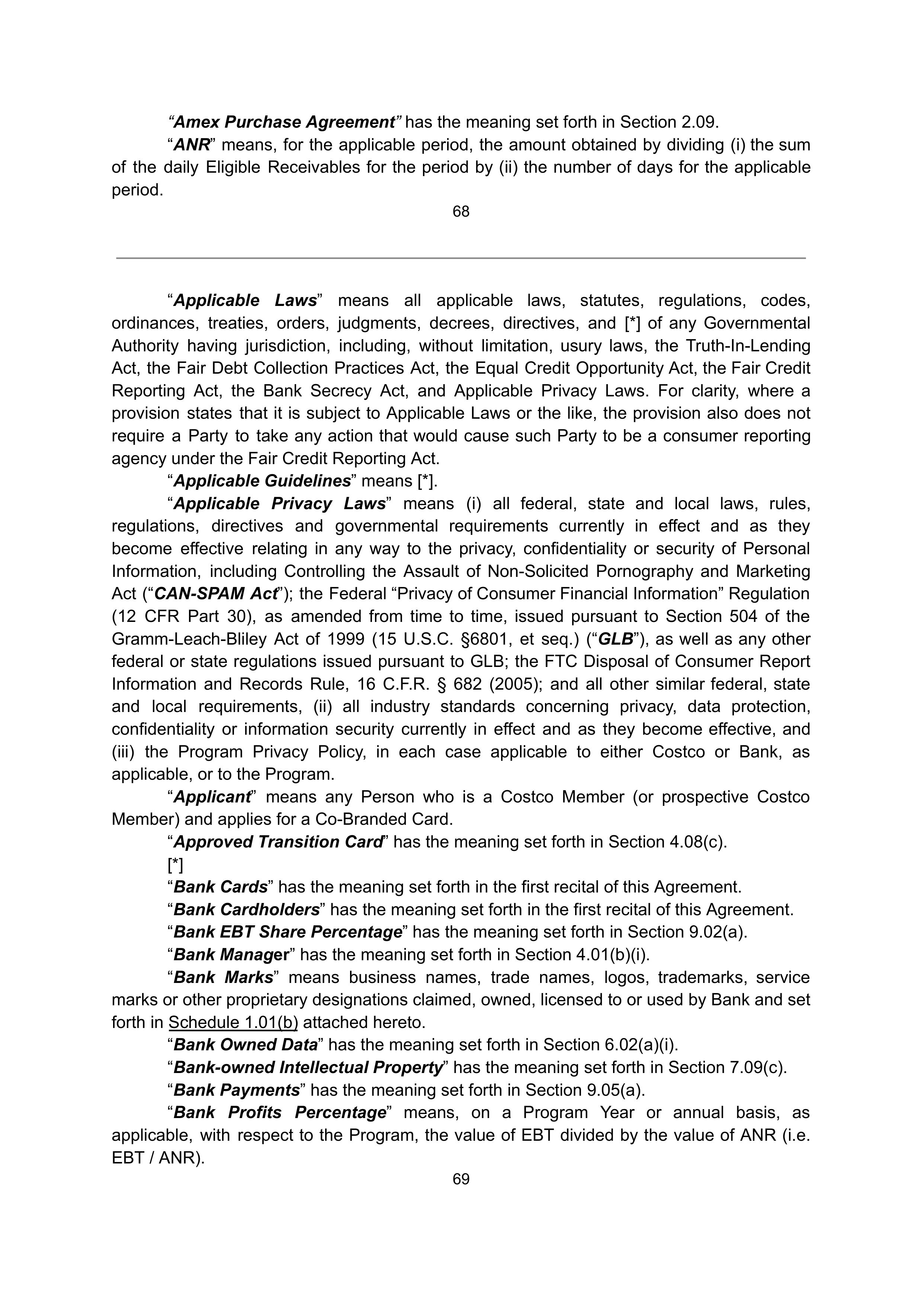 COSTCO CO-BRANDED PROGRAM AGREEMENT — page 69