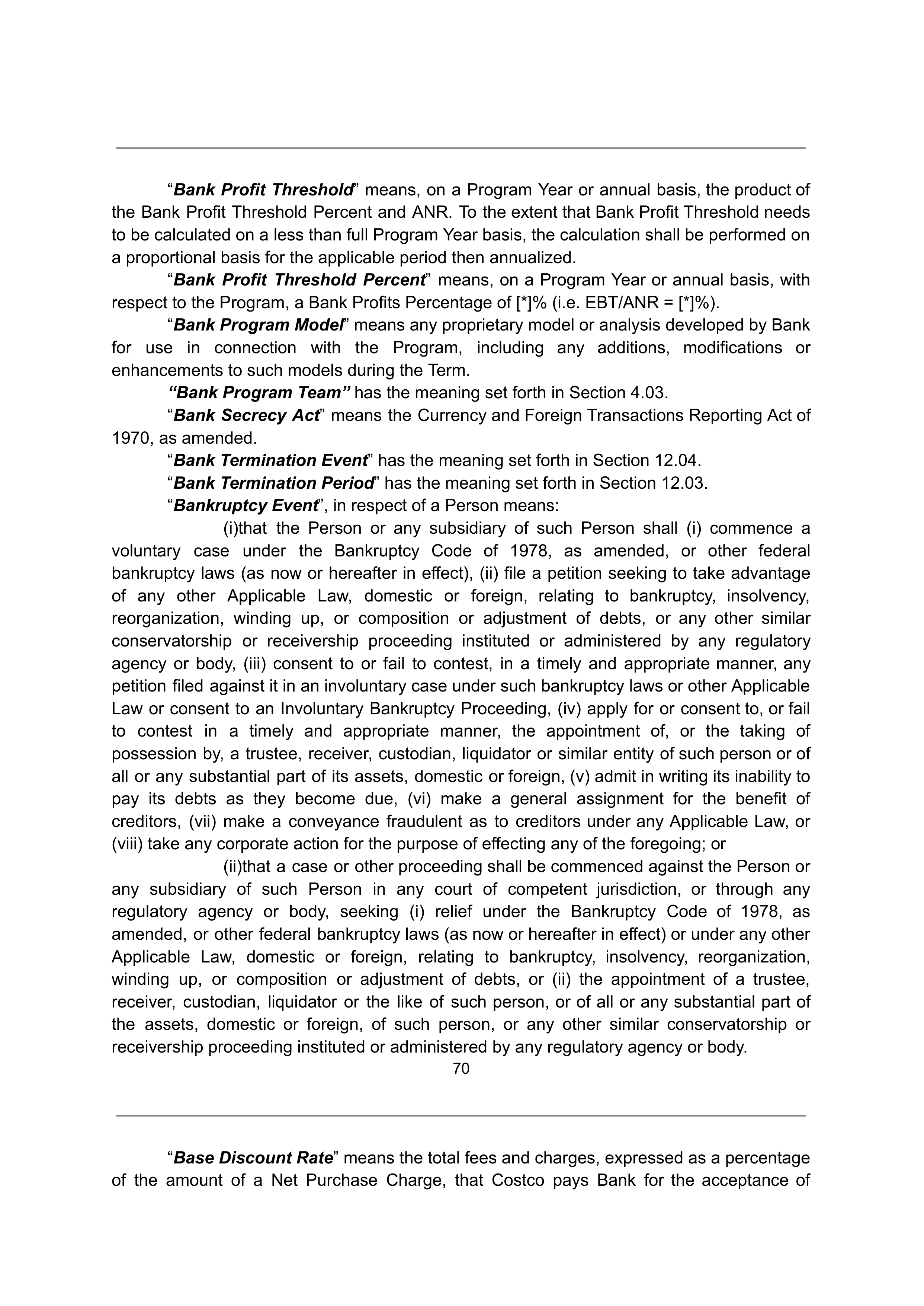 COSTCO CO-BRANDED PROGRAM AGREEMENT — page 70
