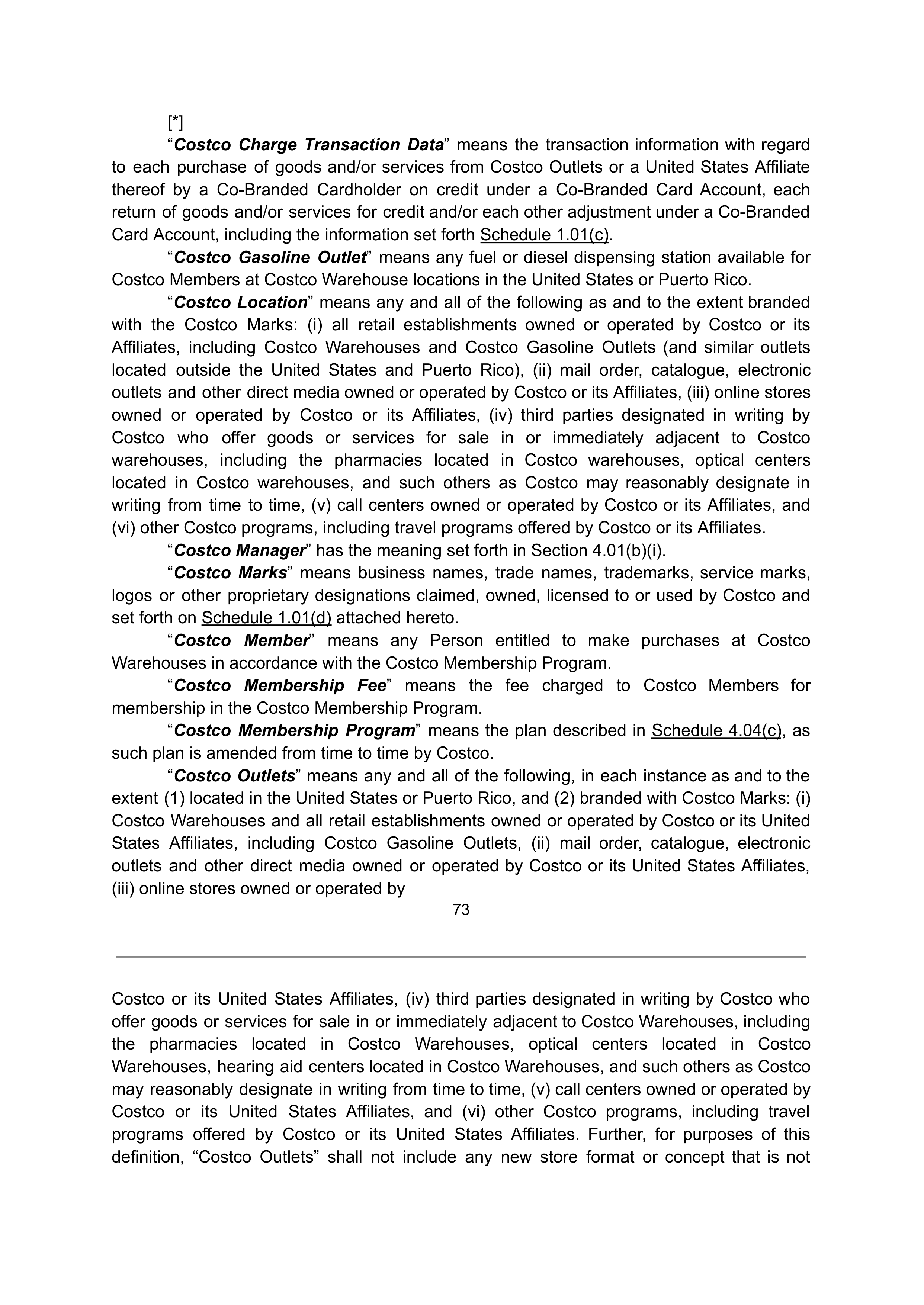 COSTCO CO-BRANDED PROGRAM AGREEMENT — page 73