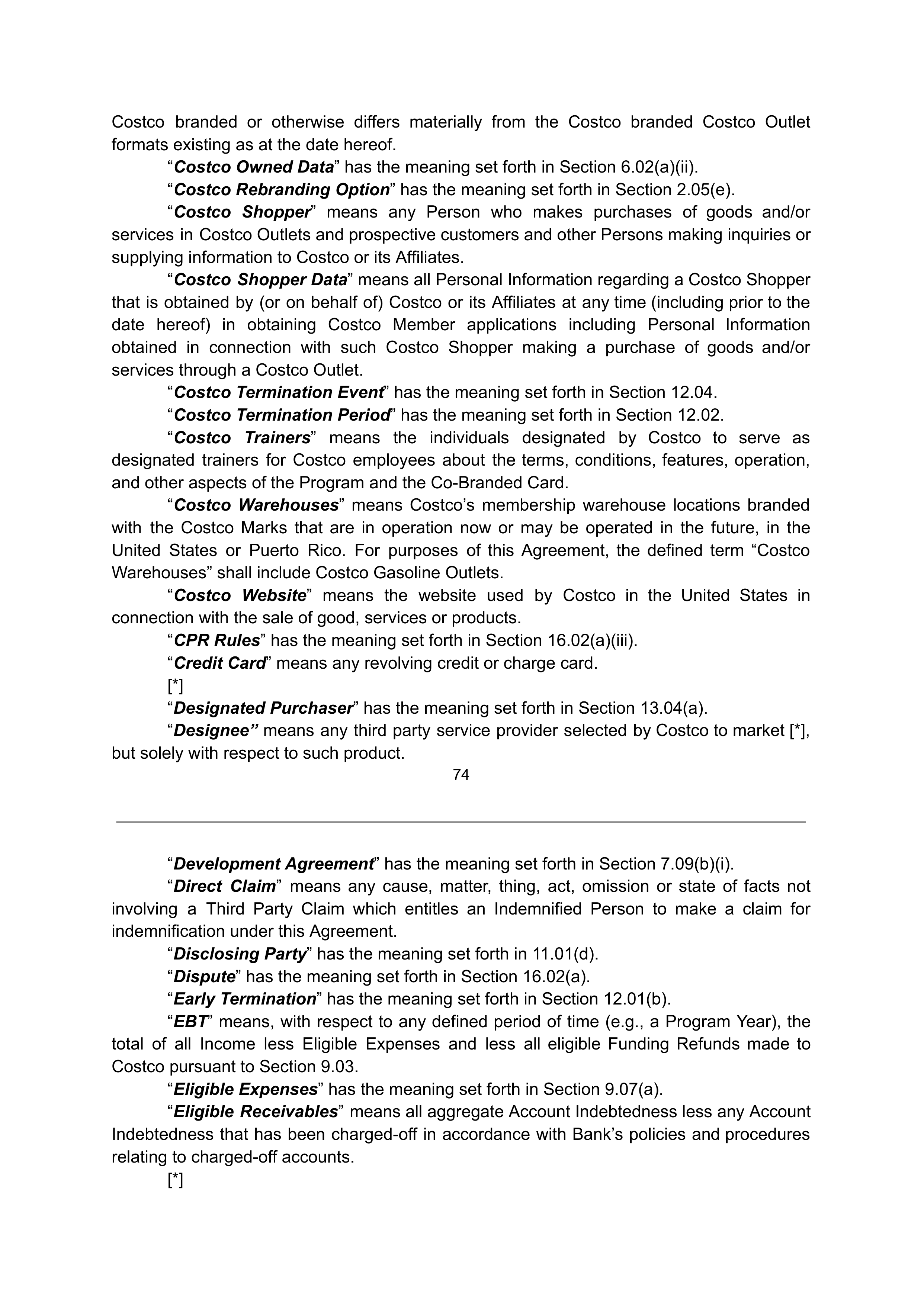 COSTCO CO-BRANDED PROGRAM AGREEMENT — page 74