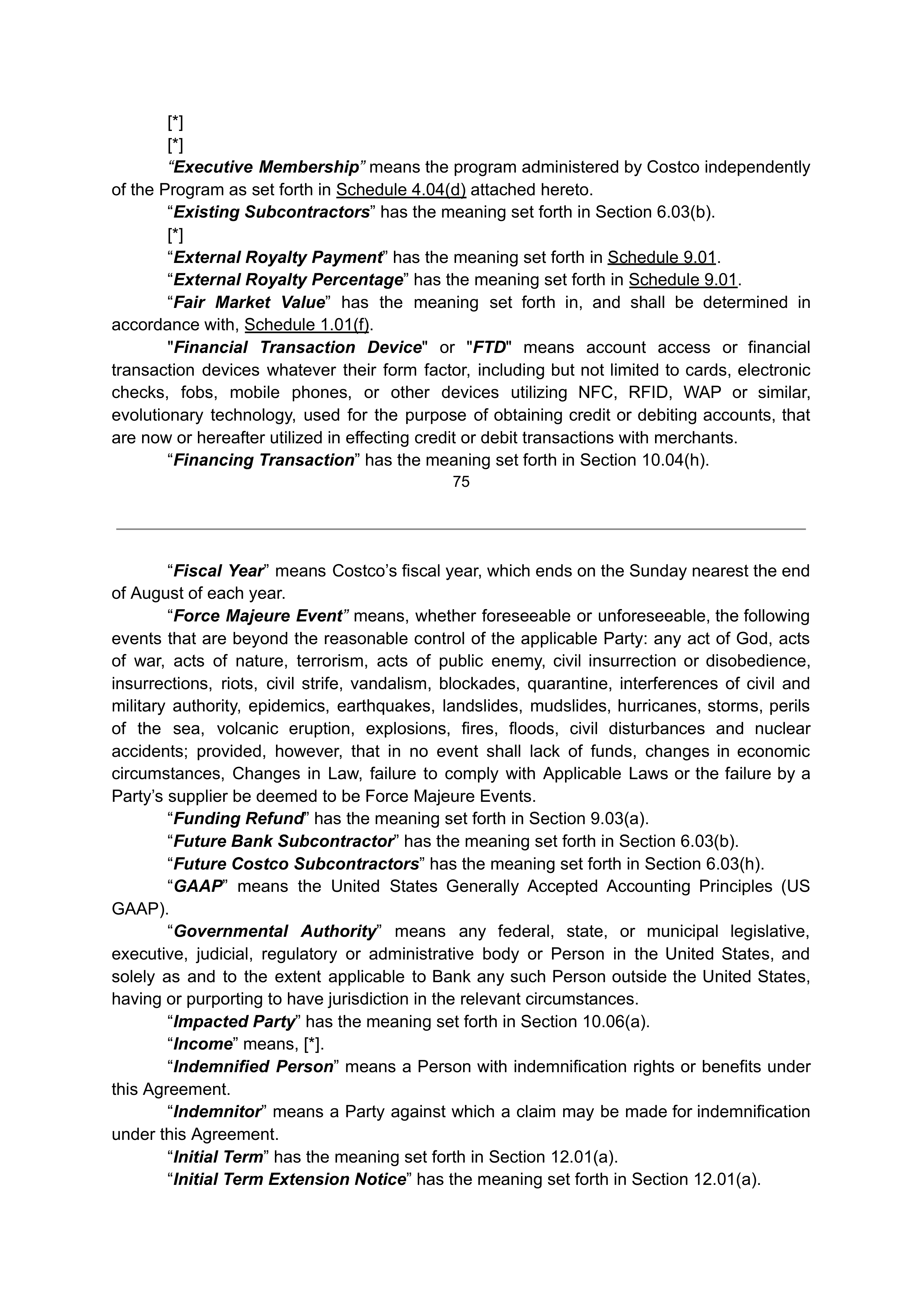 COSTCO CO-BRANDED PROGRAM AGREEMENT — page 75