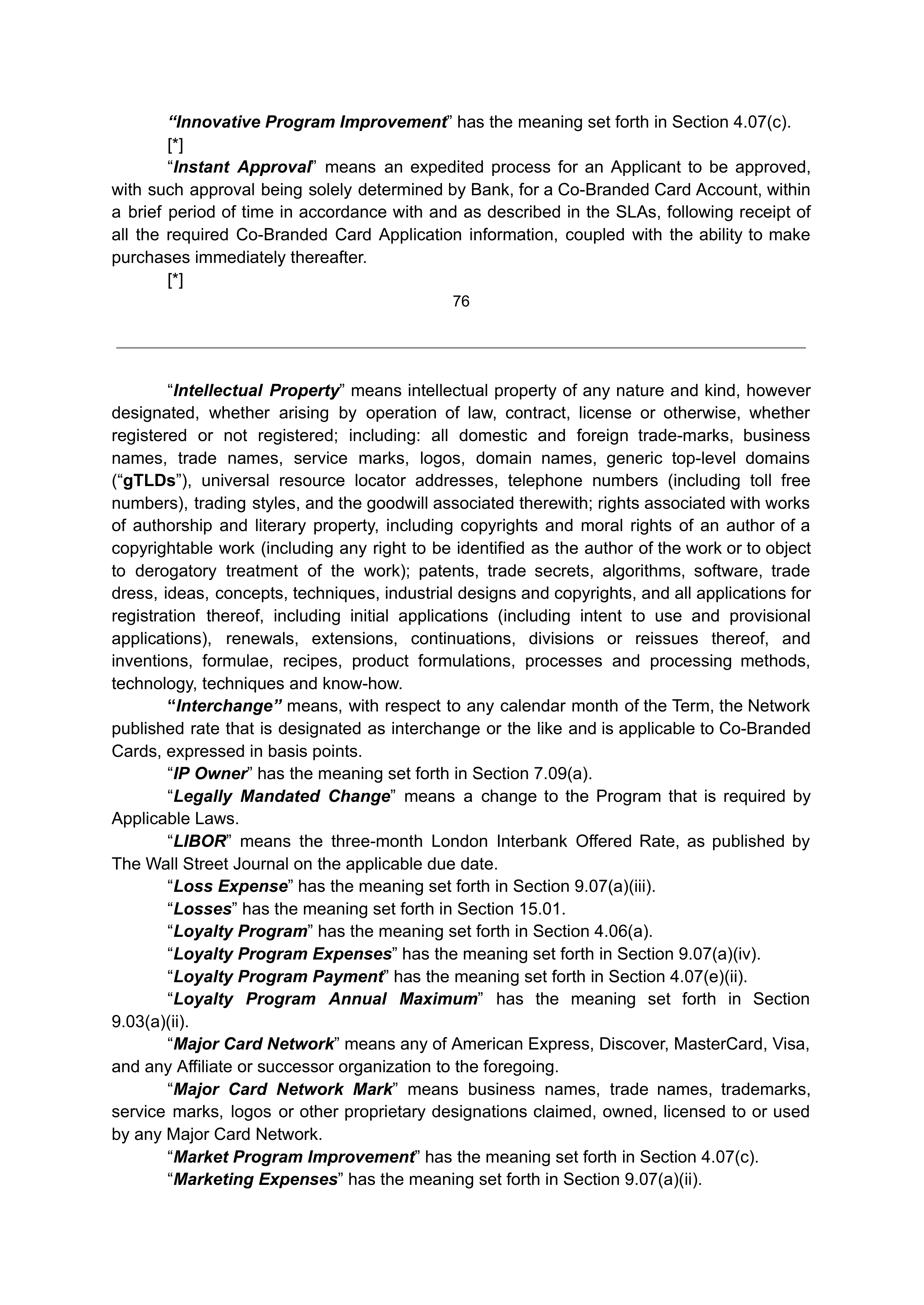 COSTCO CO-BRANDED PROGRAM AGREEMENT — page 76