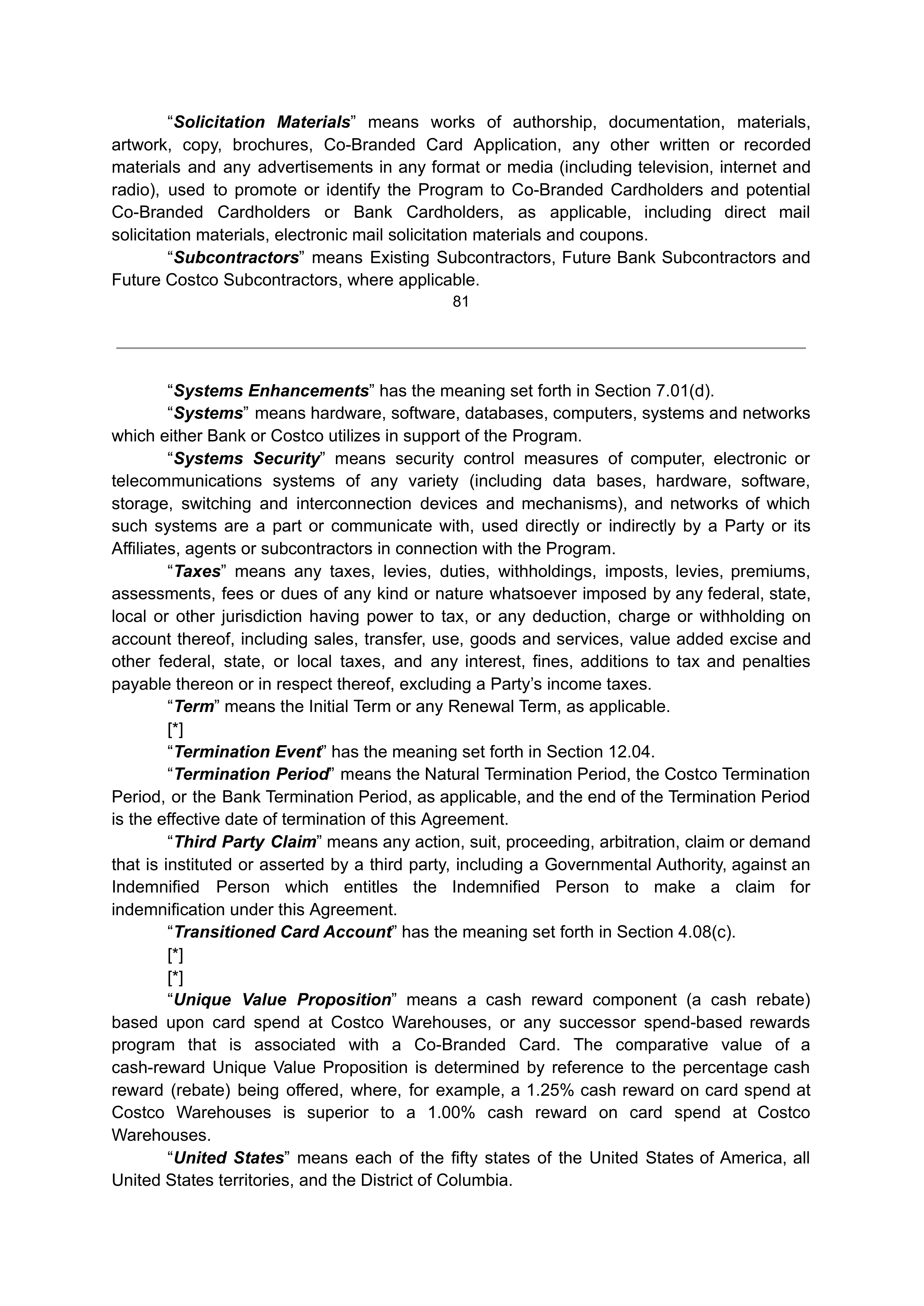 COSTCO CO-BRANDED PROGRAM AGREEMENT — page 80