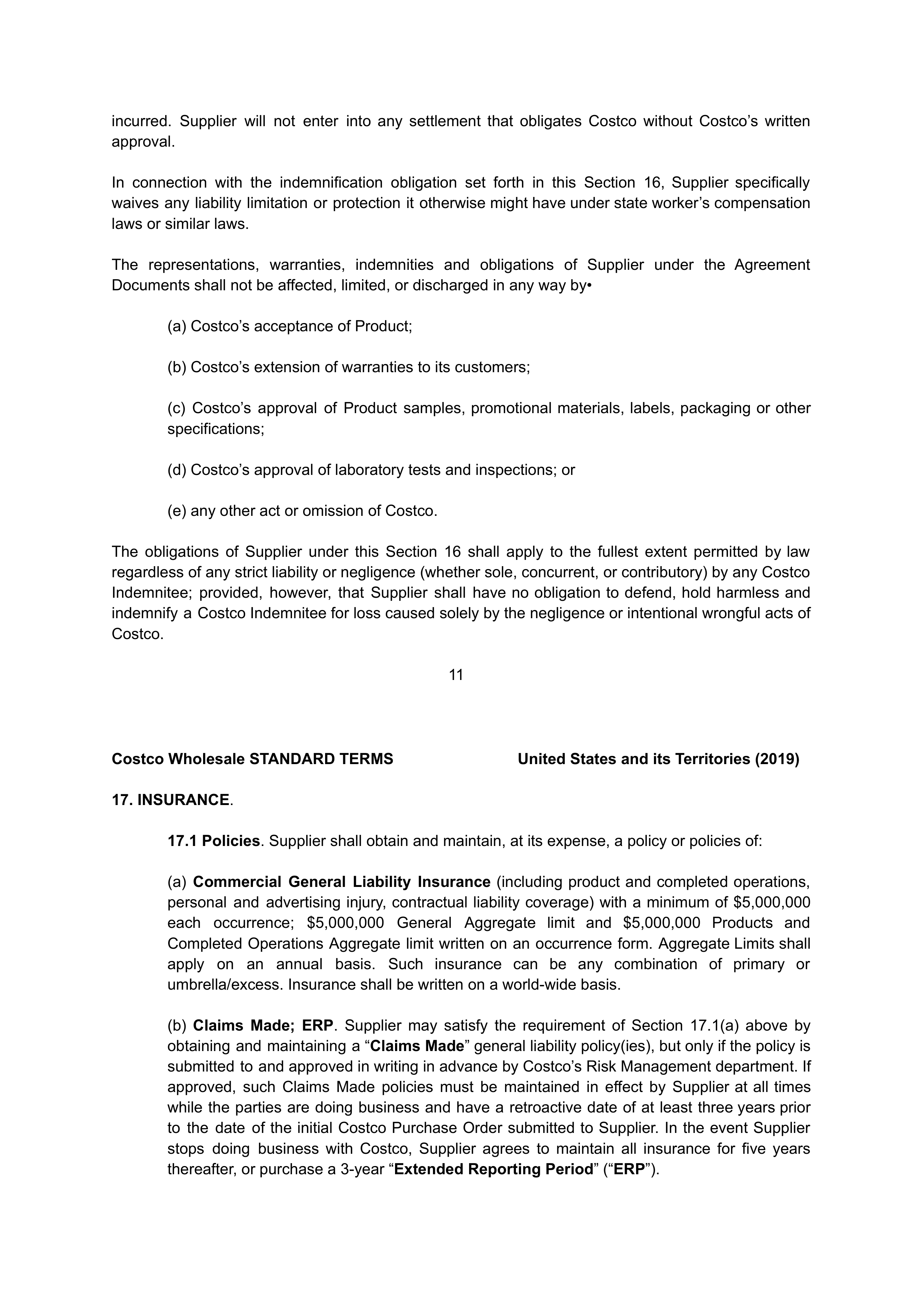 COSTCO WHOLESALE SUPPLIER AGREEMENT — page 11