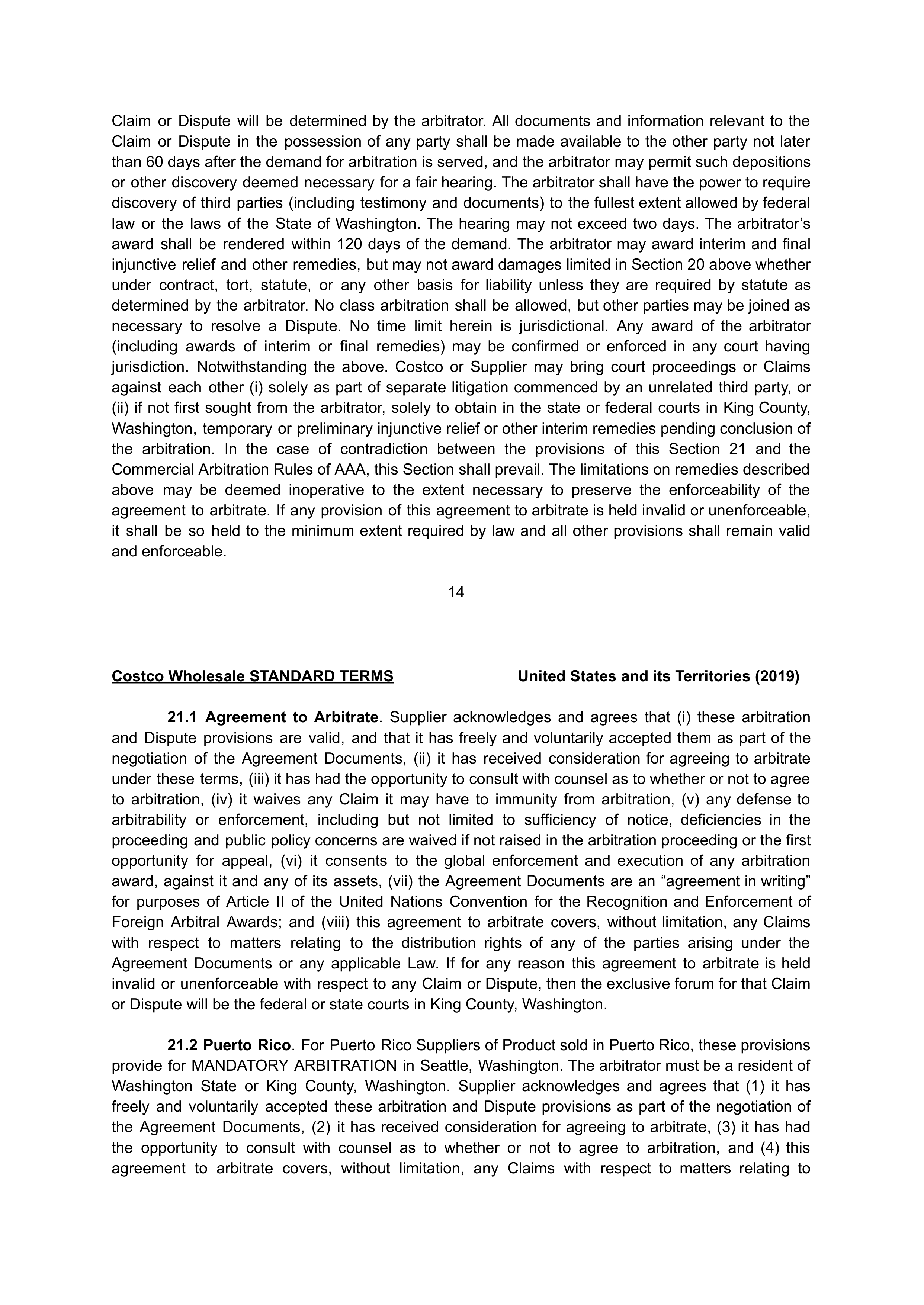 COSTCO WHOLESALE SUPPLIER AGREEMENT — page 14