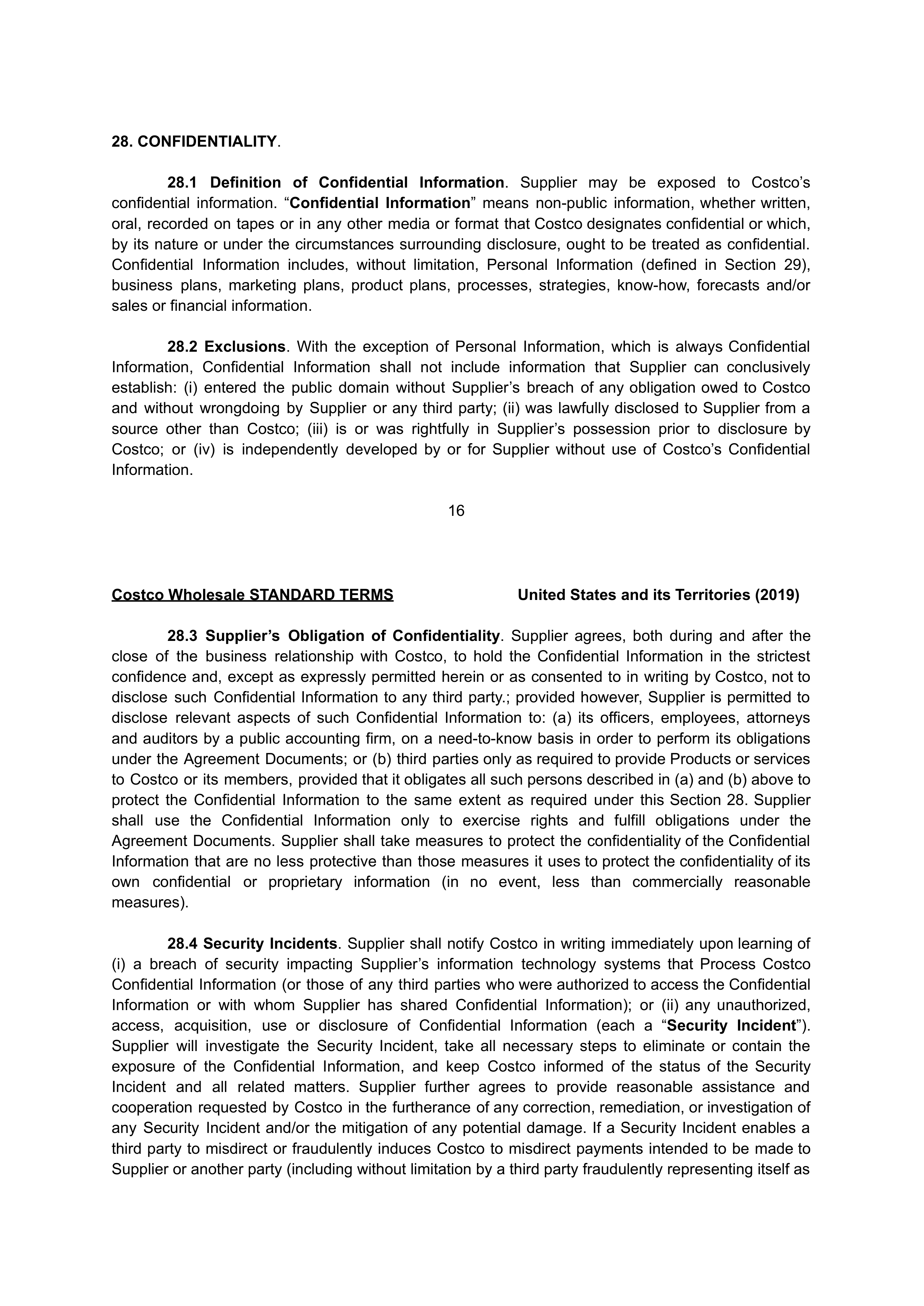 COSTCO WHOLESALE SUPPLIER AGREEMENT — page 16
