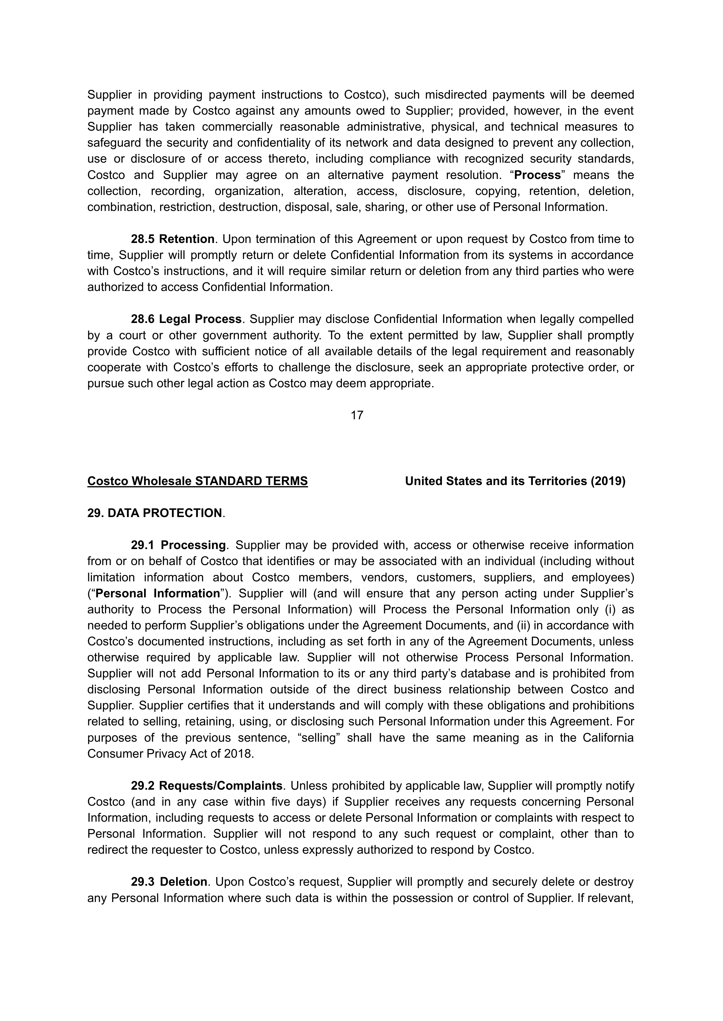 COSTCO WHOLESALE SUPPLIER AGREEMENT — page 17