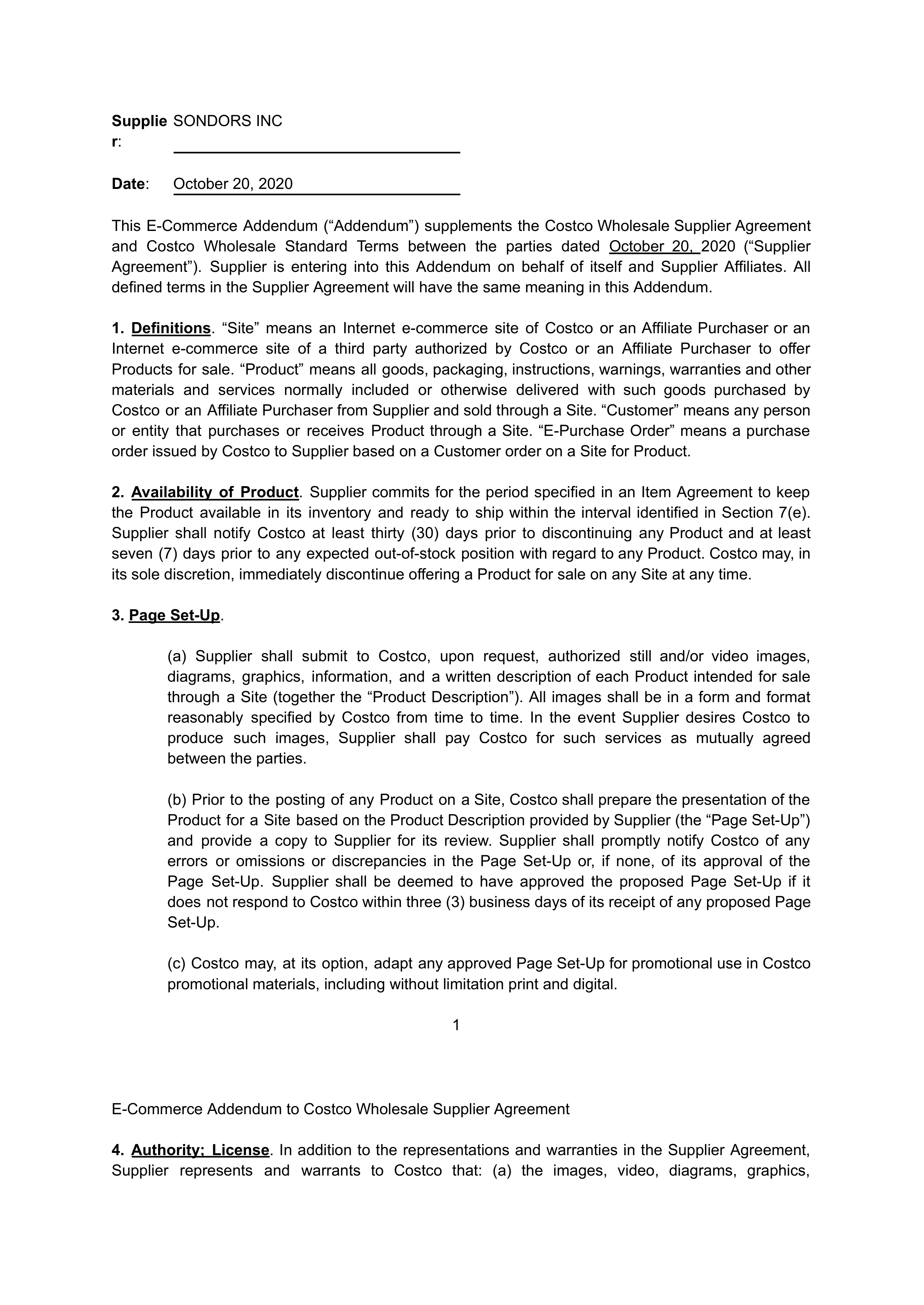 COSTCO WHOLESALE SUPPLIER AGREEMENT — page 22