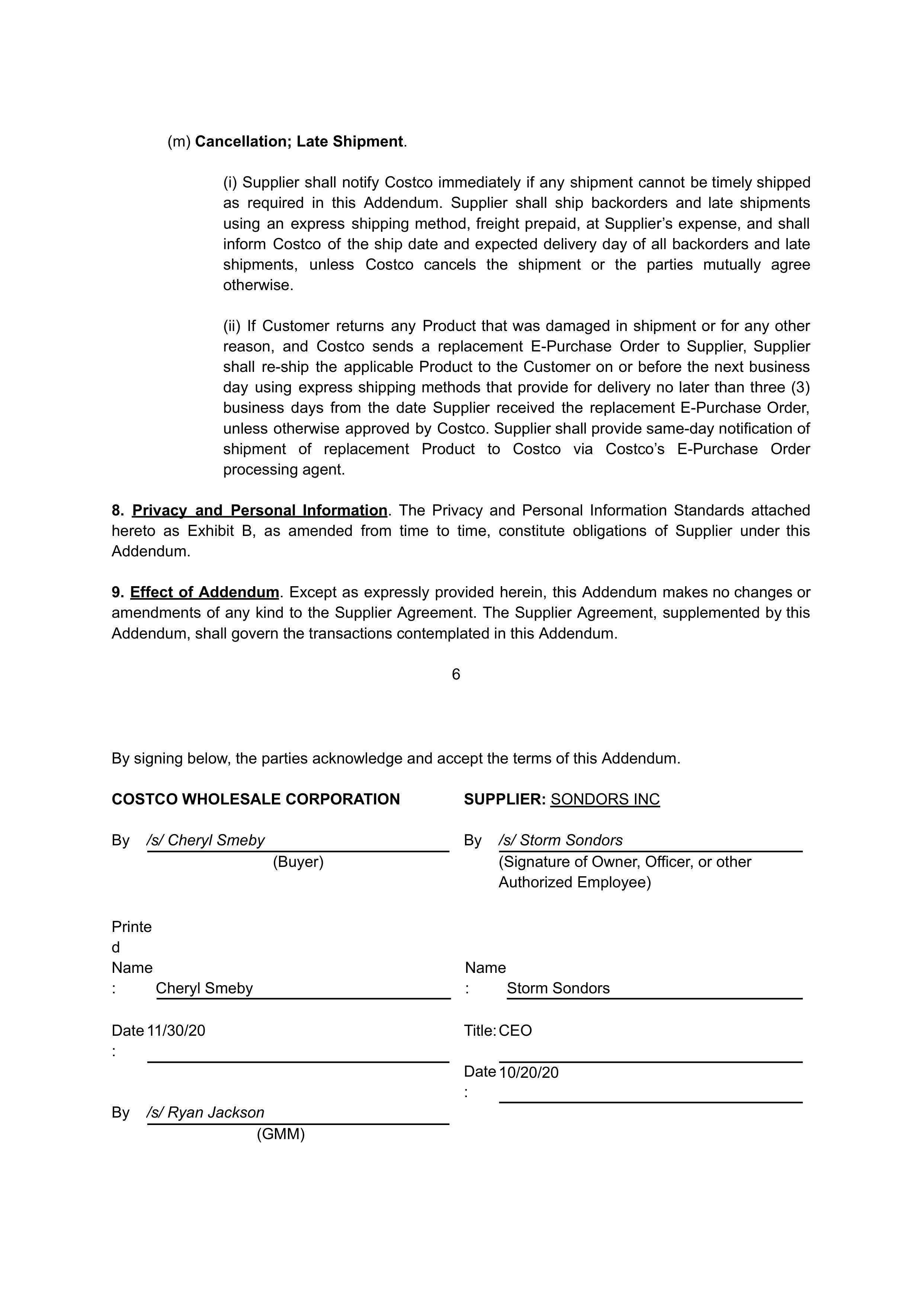 COSTCO WHOLESALE SUPPLIER AGREEMENT — page 27
