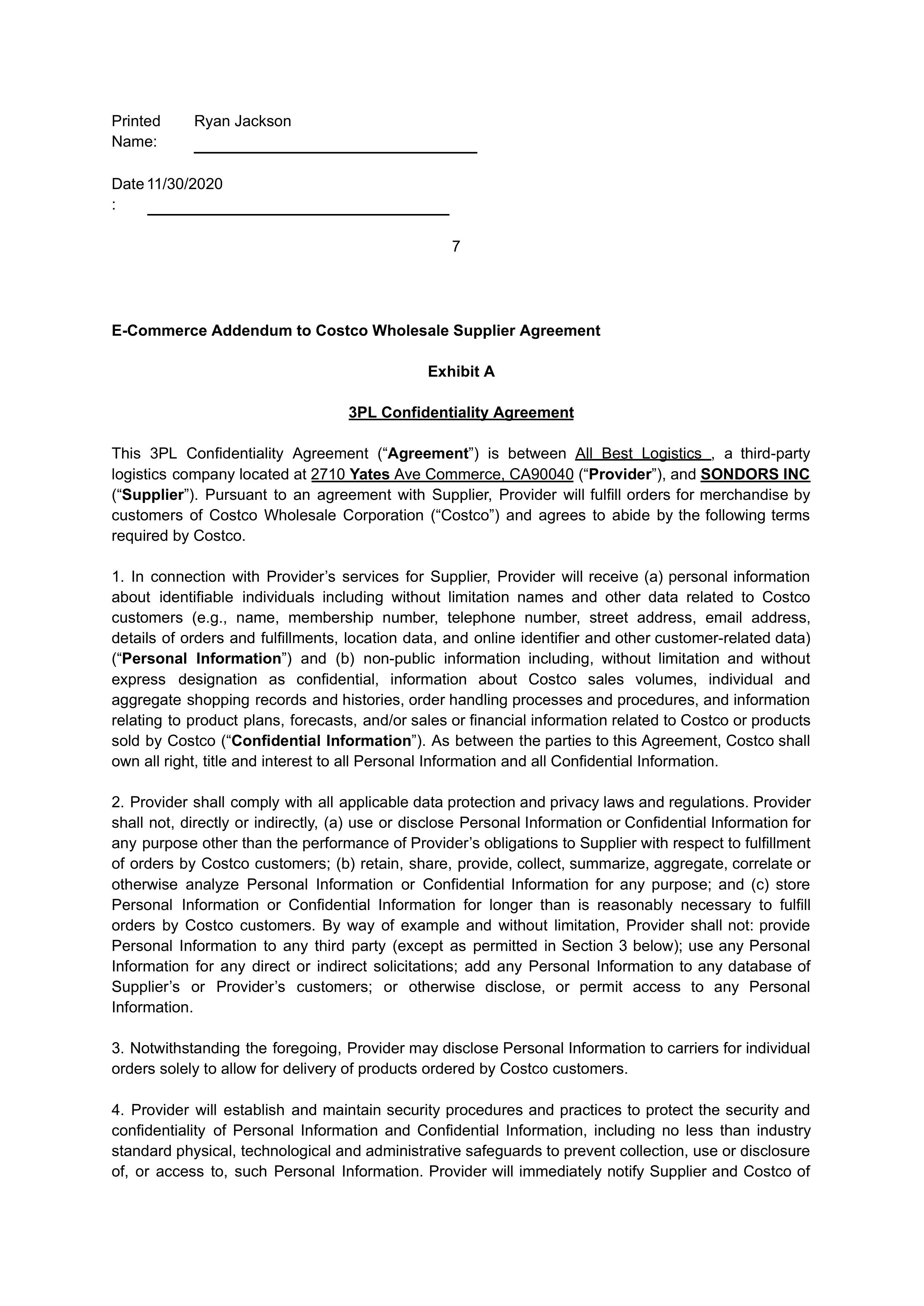COSTCO WHOLESALE SUPPLIER AGREEMENT — page 28