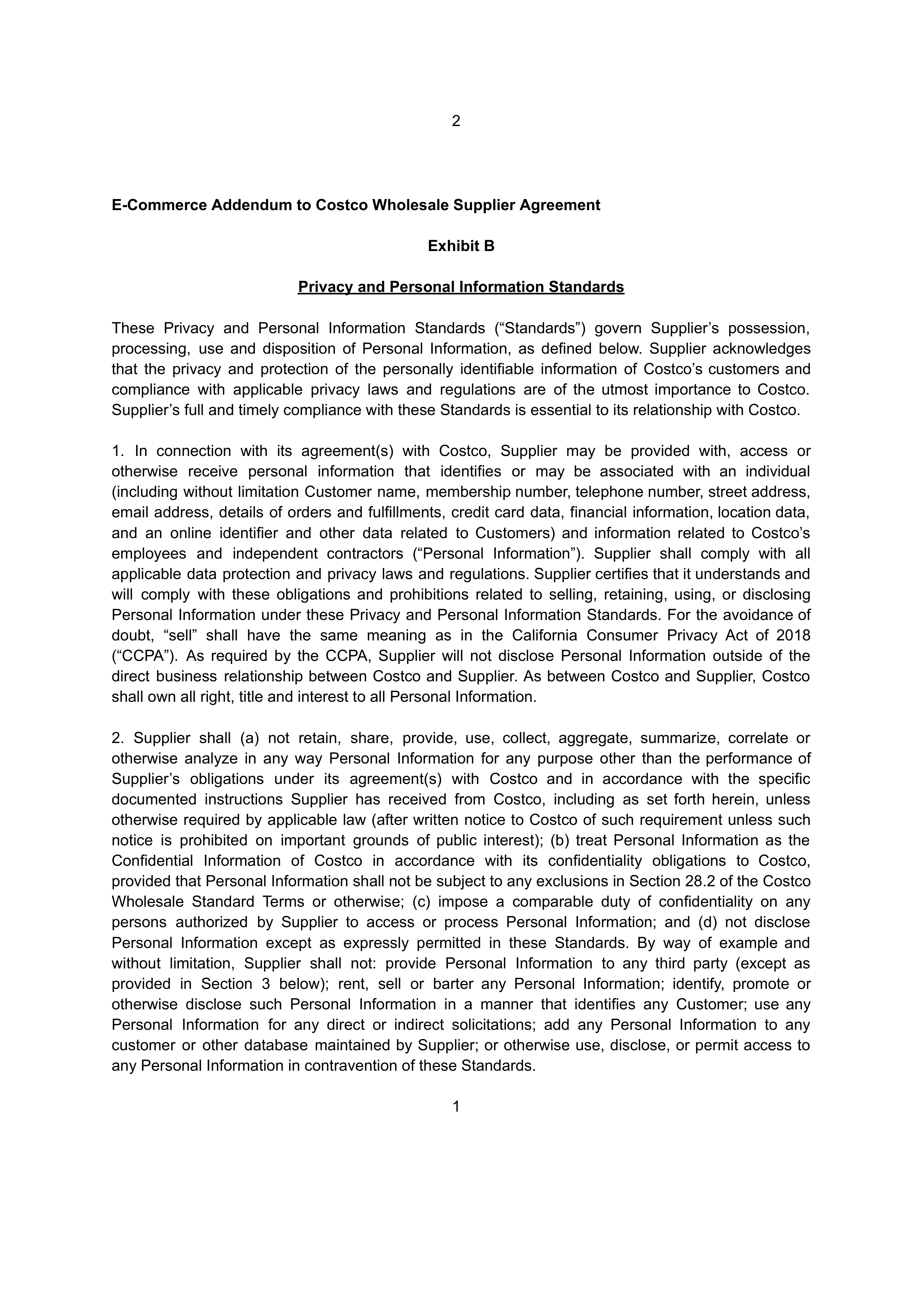 COSTCO WHOLESALE SUPPLIER AGREEMENT — page 30